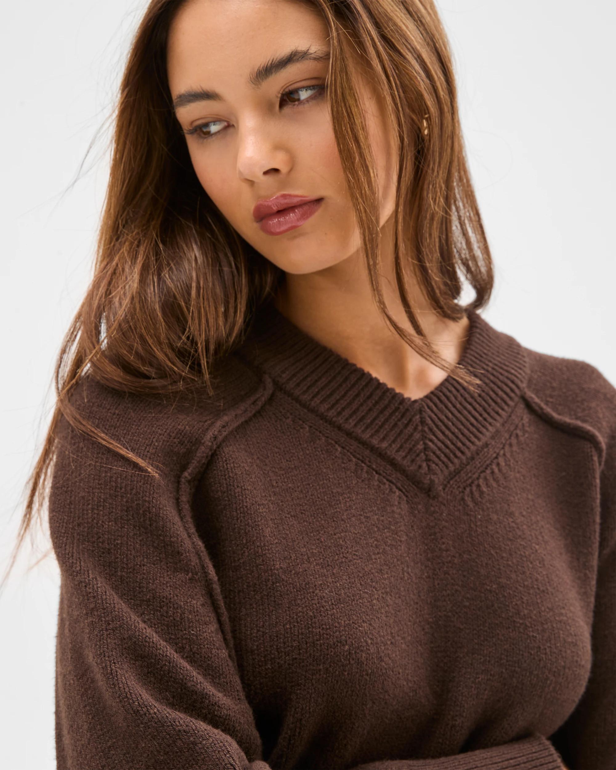 4 Lily Loves Australian Cotton Blend V-Neck Jumper TRUFFLE, 4 of 5