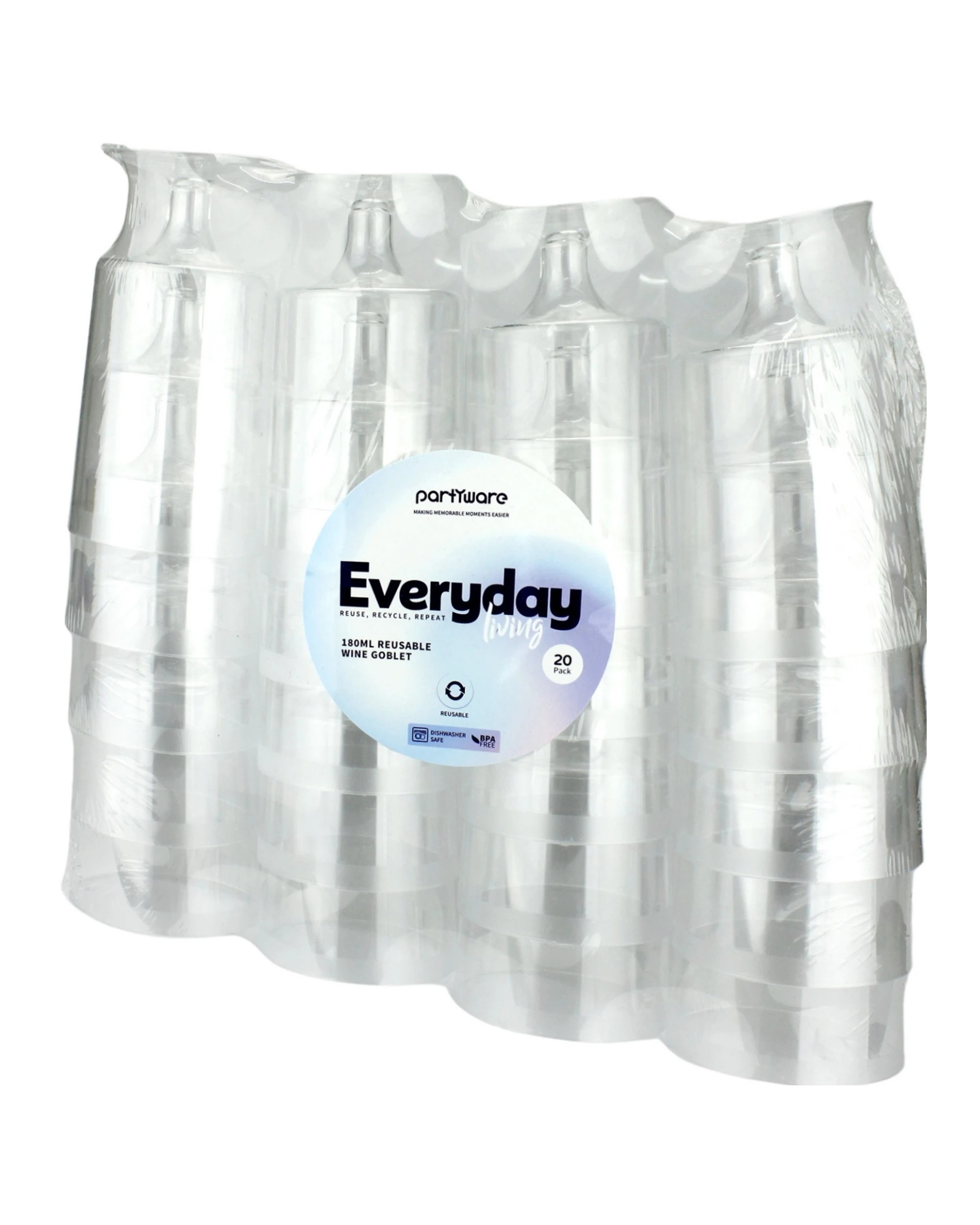 2 Partyware Clear Plastic Reusable Mini Wine Glasses 180ml Pack of 20, 2 of 2