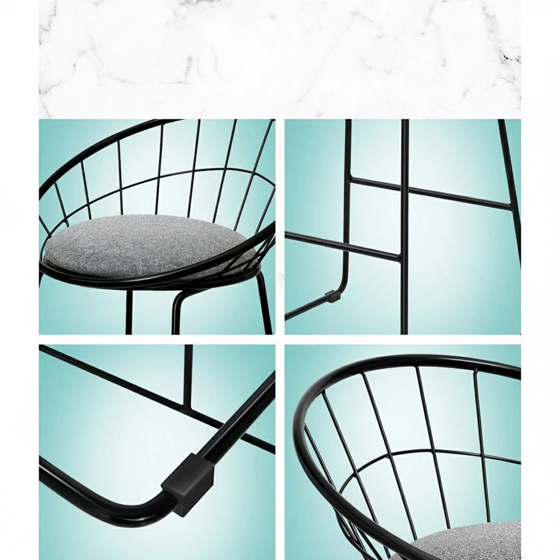 4 Artiss 2x Bar Stools Padded Seat Metal - Black, 4 of 6