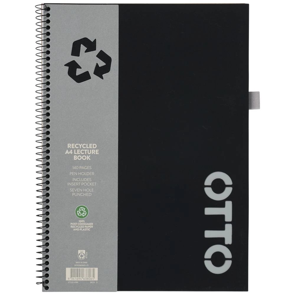 1 Otto A4 Recyled Lecture Book 140 Page Black, 1 of 4