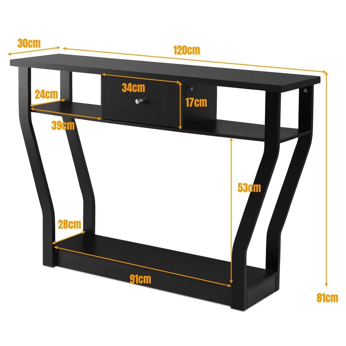 2 Costway Classical Console Table Hallway Table w/Drawer - Black, 2 of 3
