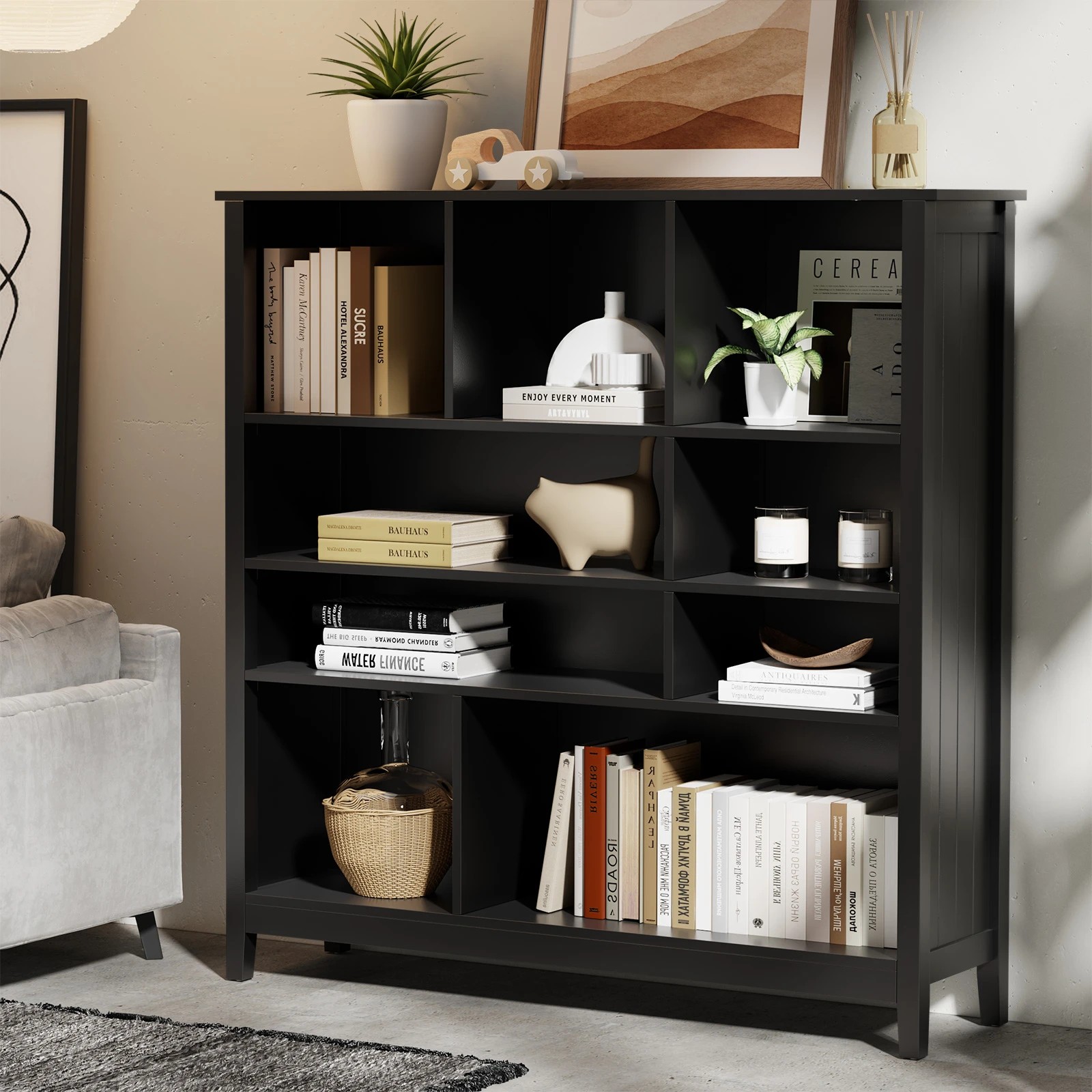 10 Oikiture Bookshelf Bookcase Display Shelf 4-Tier Storage Cabinet Black - Black, 10 of 10