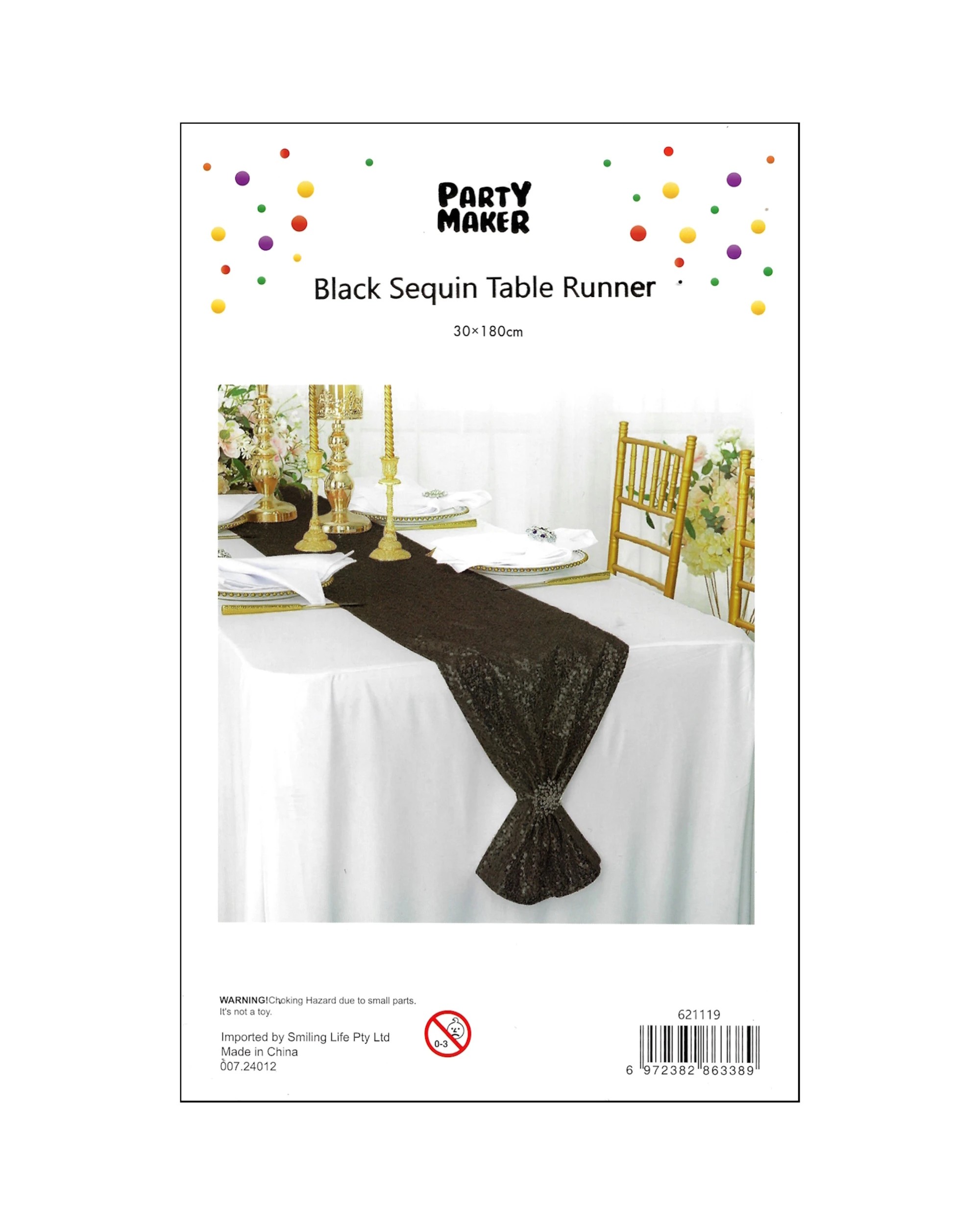 2 Partyrama Jet Black Sequin Table Runner 180cm - Black, 2 of 2