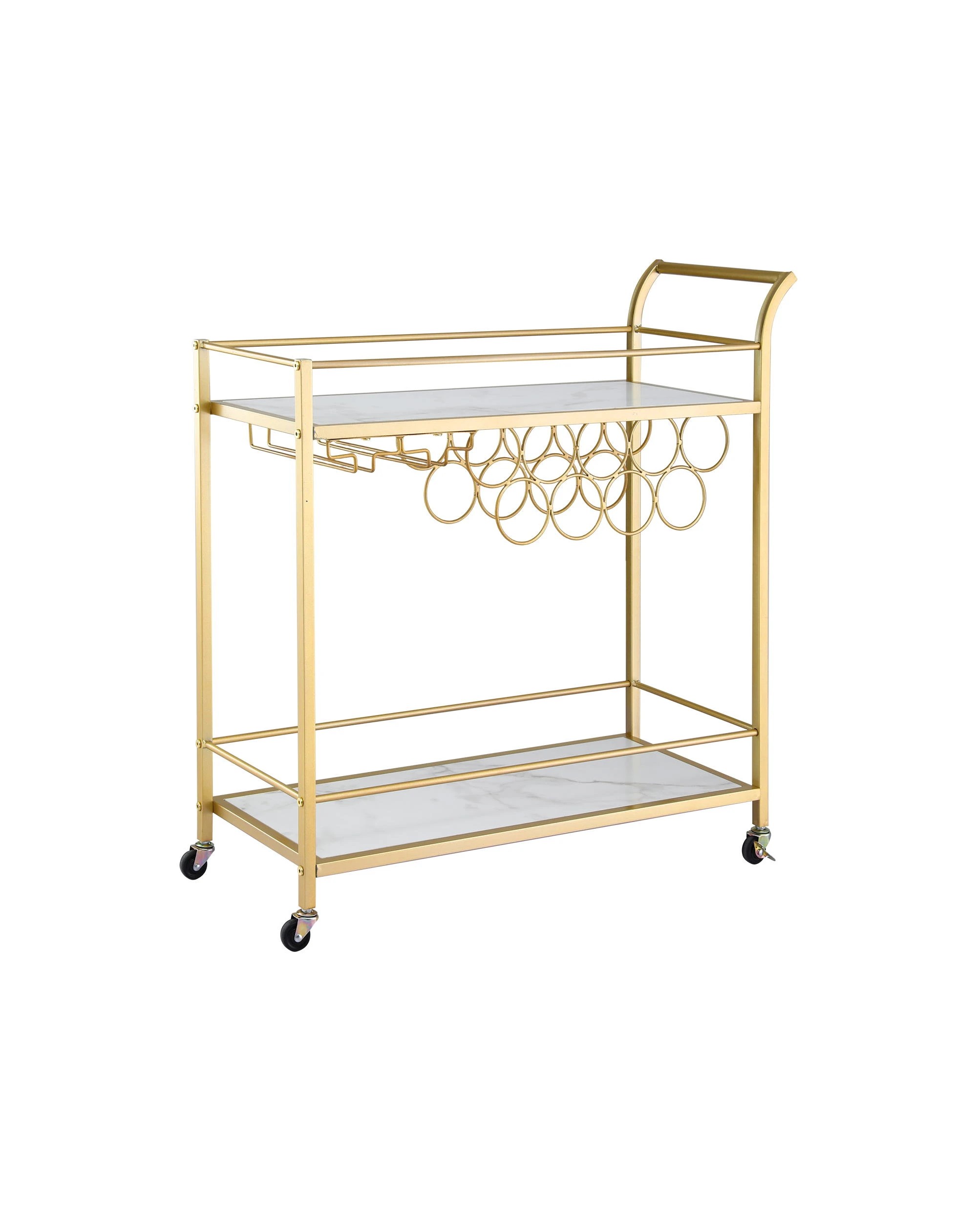 5 Artiss Bar Cart Drinks Trolley Serving Wine Rack Glass Holder Marble 85cm - Gold, 5 of 8
