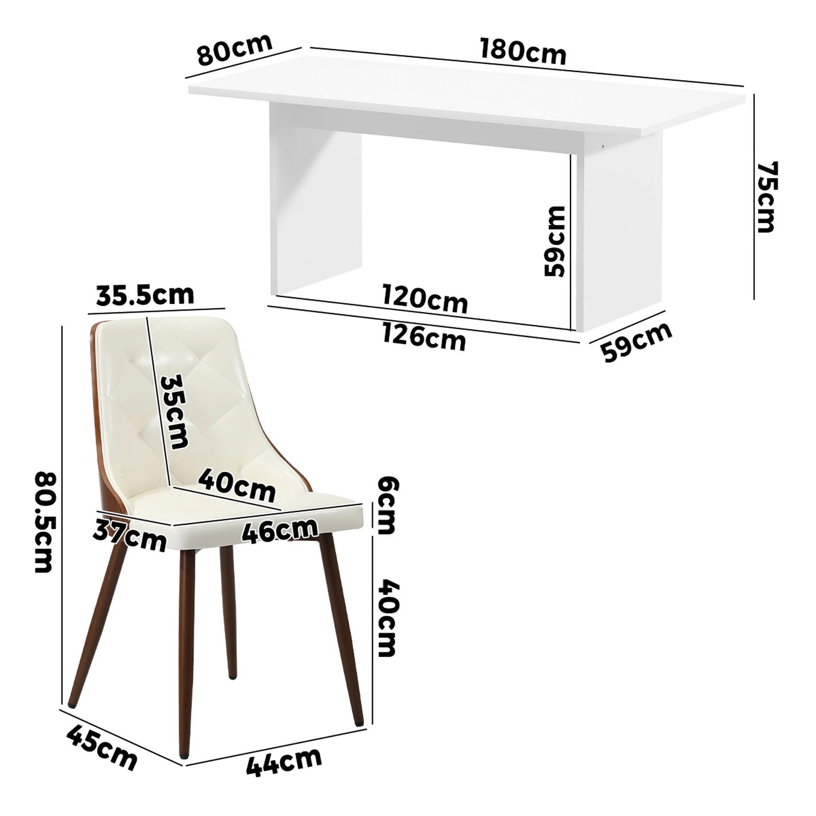 2 Oikiture 4-Seater Rectangular Dining Table and Chairs Wooden Kitchen Dining Set - White, 2 of 10