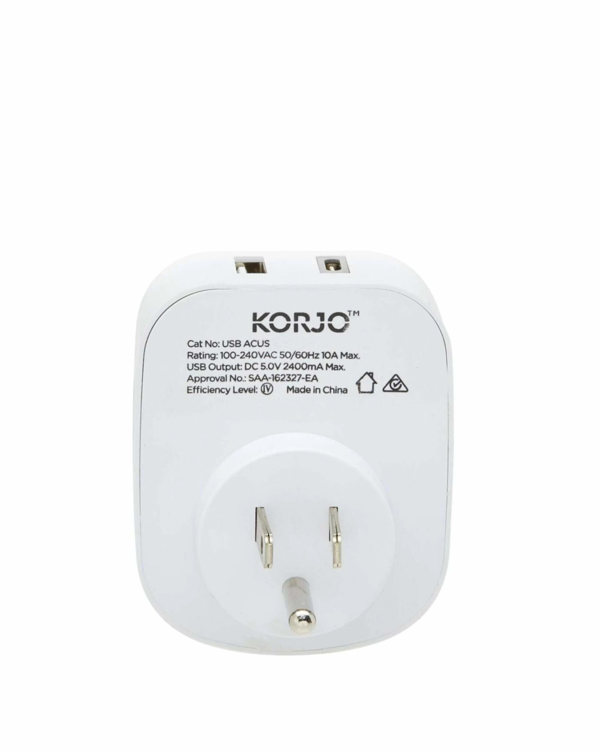 2 Korjo Travel Adaptor Plug with USB-C + USB-A - Aus to USA - White, 2 of 5
