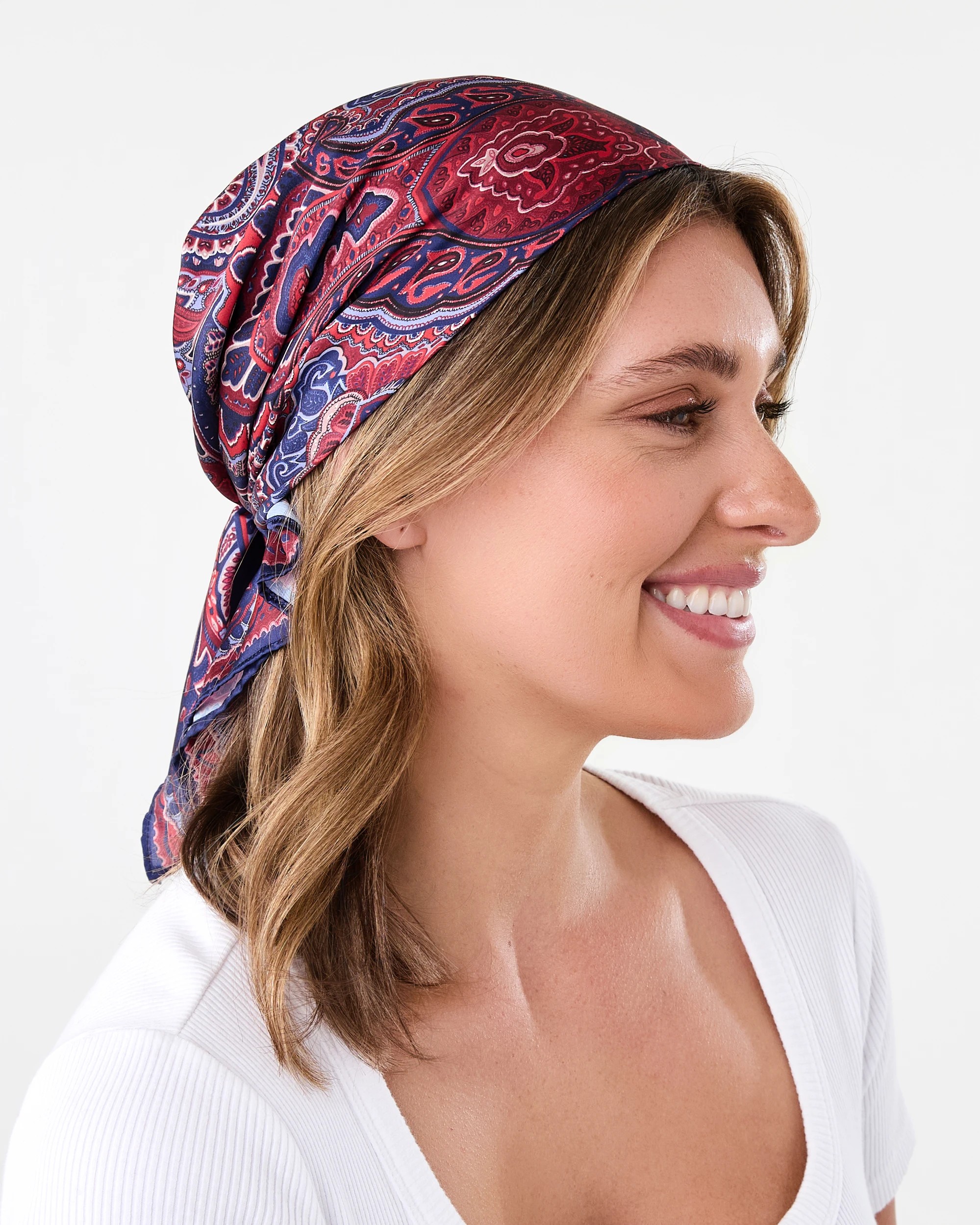 3 Paisley Hair Scarf - Navy and Red, 3 of 4