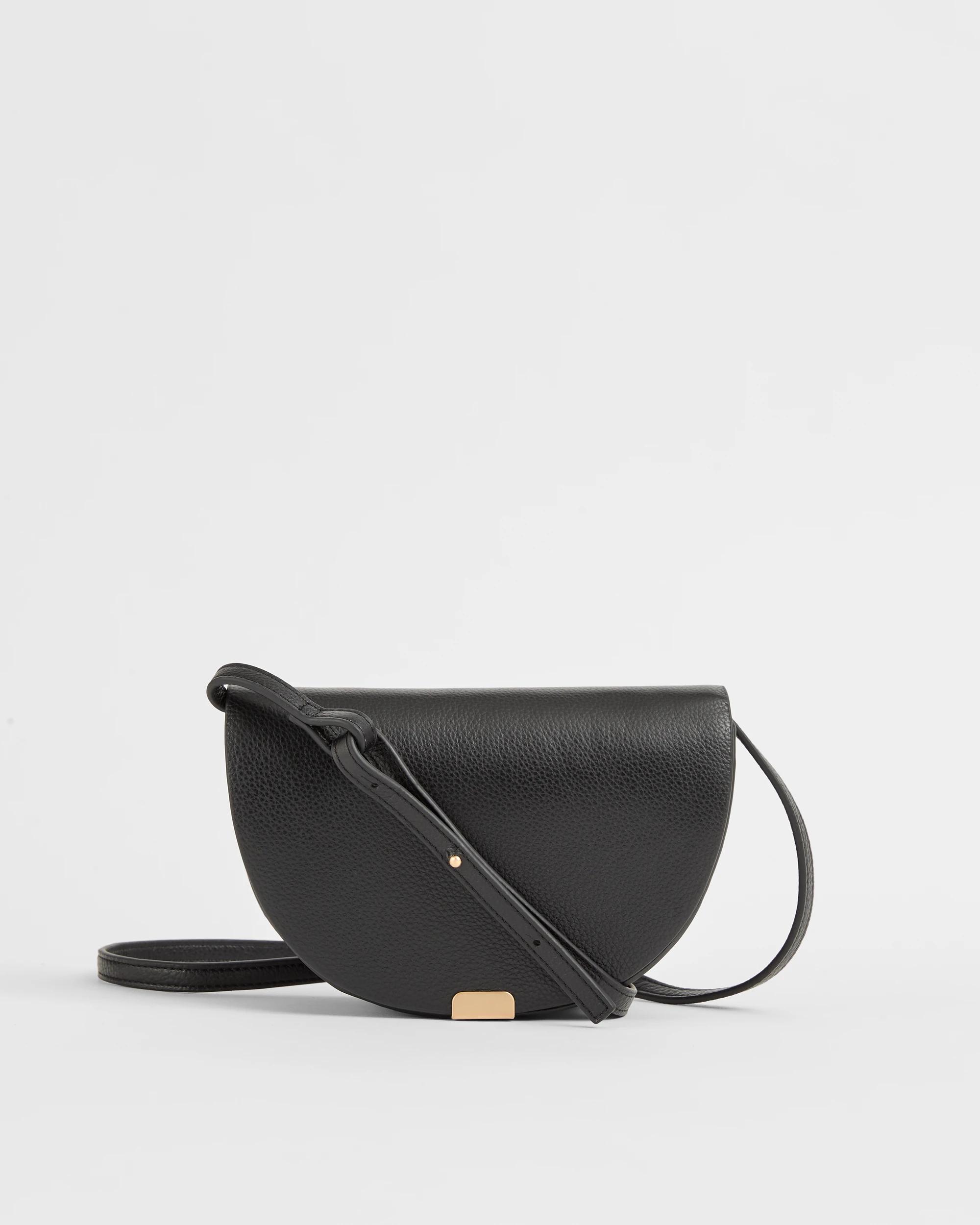 1 Target Woman Genuine Leather Mini Saddle Crossbody Bag BLACK, 1 of 3