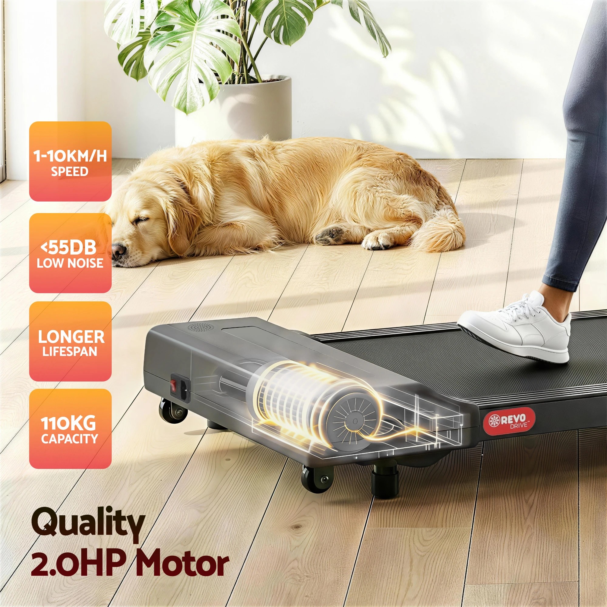 6 Everfit Treadmill Electric Walking Pad Under Desk Home Gym Fitness 400mm - Grey, 6 of 7