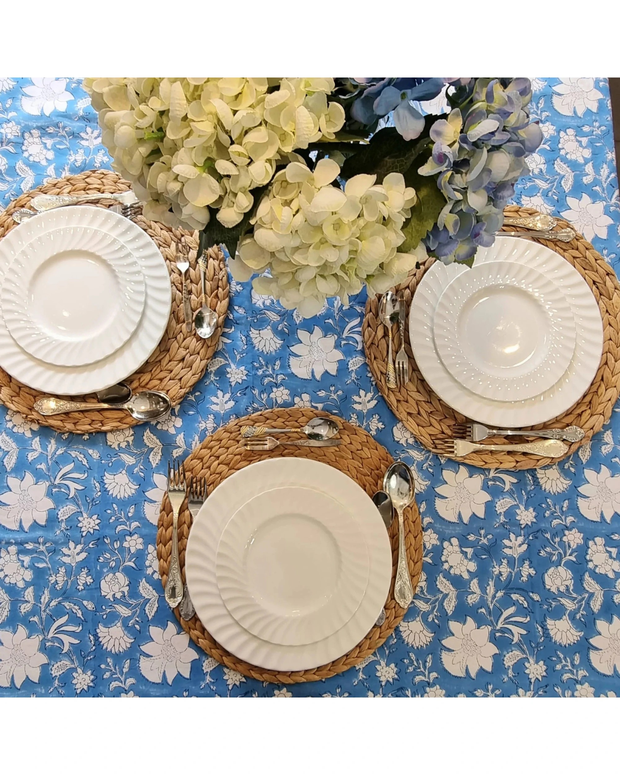 2 Kolka Rectangle Tablecloth Table Cover Flower Pattern Dining Table Cloth - Blue Bellflower, 2 of 4