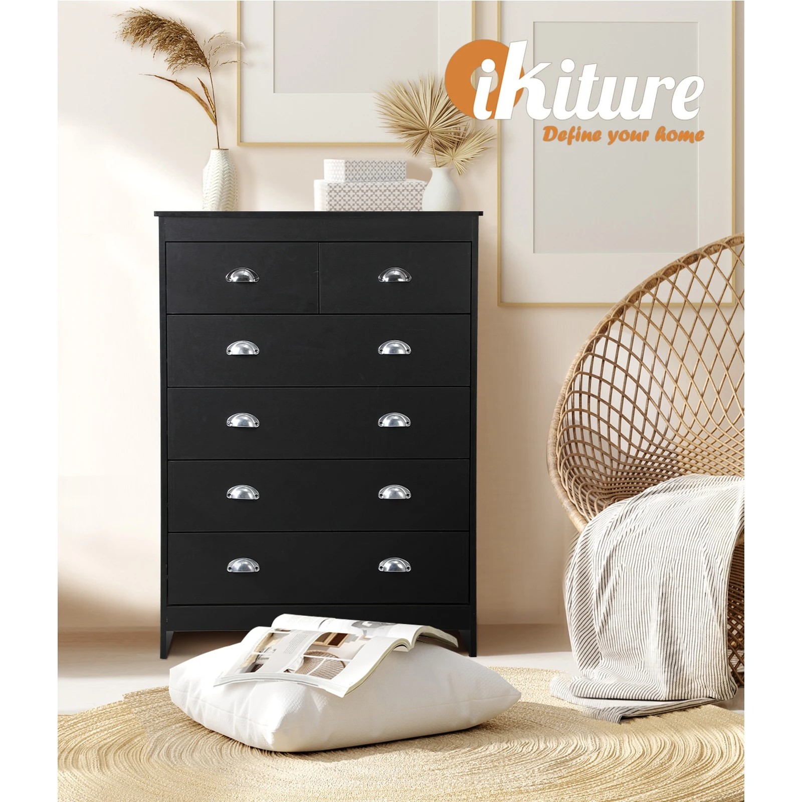4 Oikiture 6 Chest of Drawers Tallboy Dresser Table Storage Cabinet - Black, 4 of 9