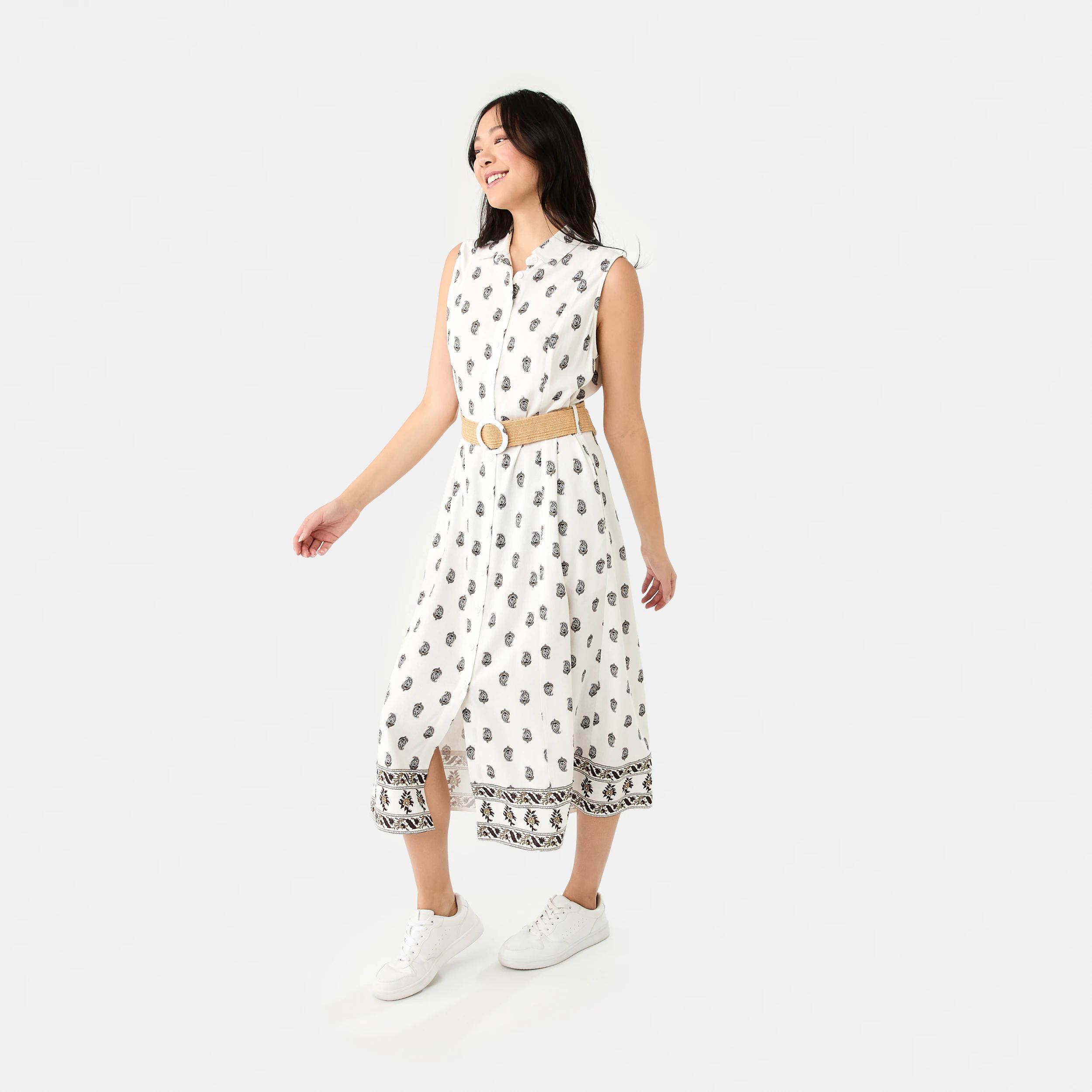 3 Sleeveless Collared Linen Blend Midi Dress Paisley Cd, 3 of 8