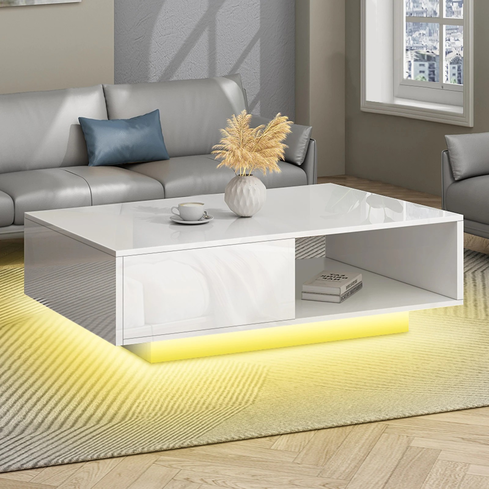 2 Alfordson Coffee Table 1 Drawer LED Gloss - White, 2 of 10