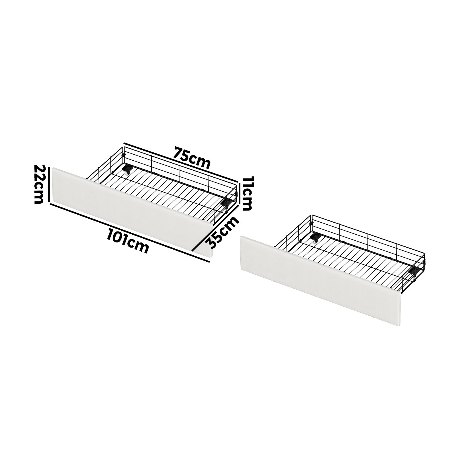 2 Oikiture Bed Frame Trundle Storage Metal Drawers Set of 2 - White, 2 of 9