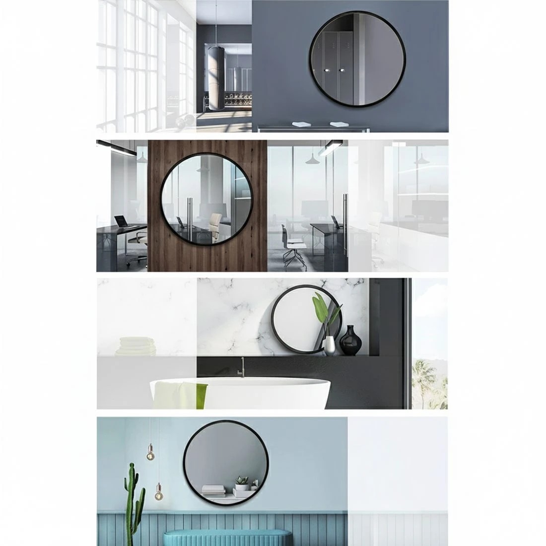 6 Embellir 2 Wall Mirror Makeup 70cm Home Decor Framed Mirrors Bathroom Round - Black, 6 of 6