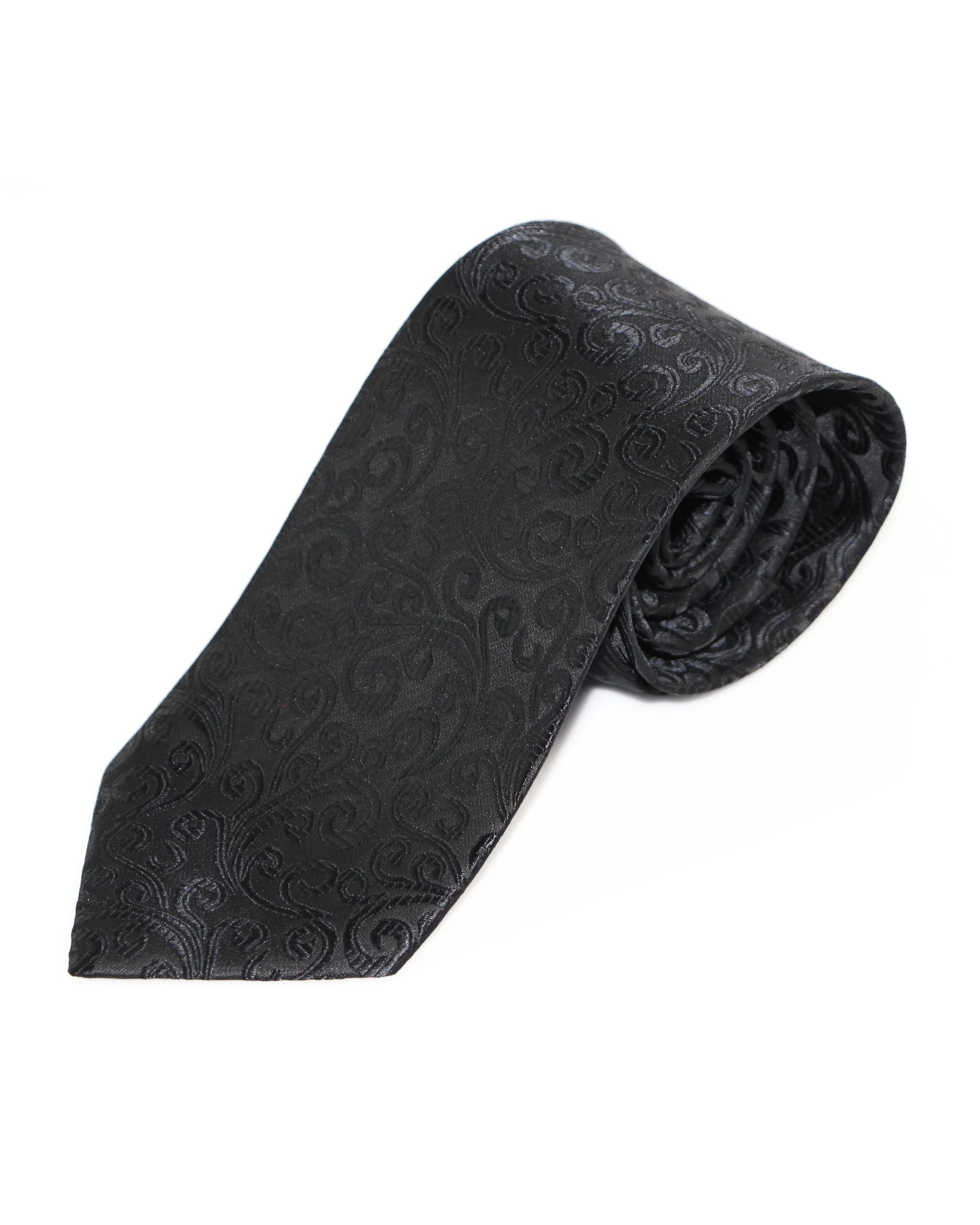 2 Zasel Mens Black Swirl Patterned 8cm Neck Tie, 2 of 2