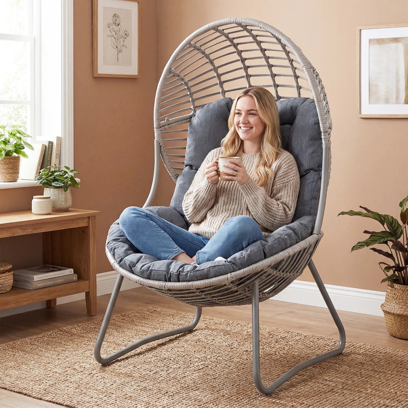 5 Costway PE Wicker Egg Chair w/Removable Seat & Back Cushion In/Outdoor Lounge Chair, 5 of 7