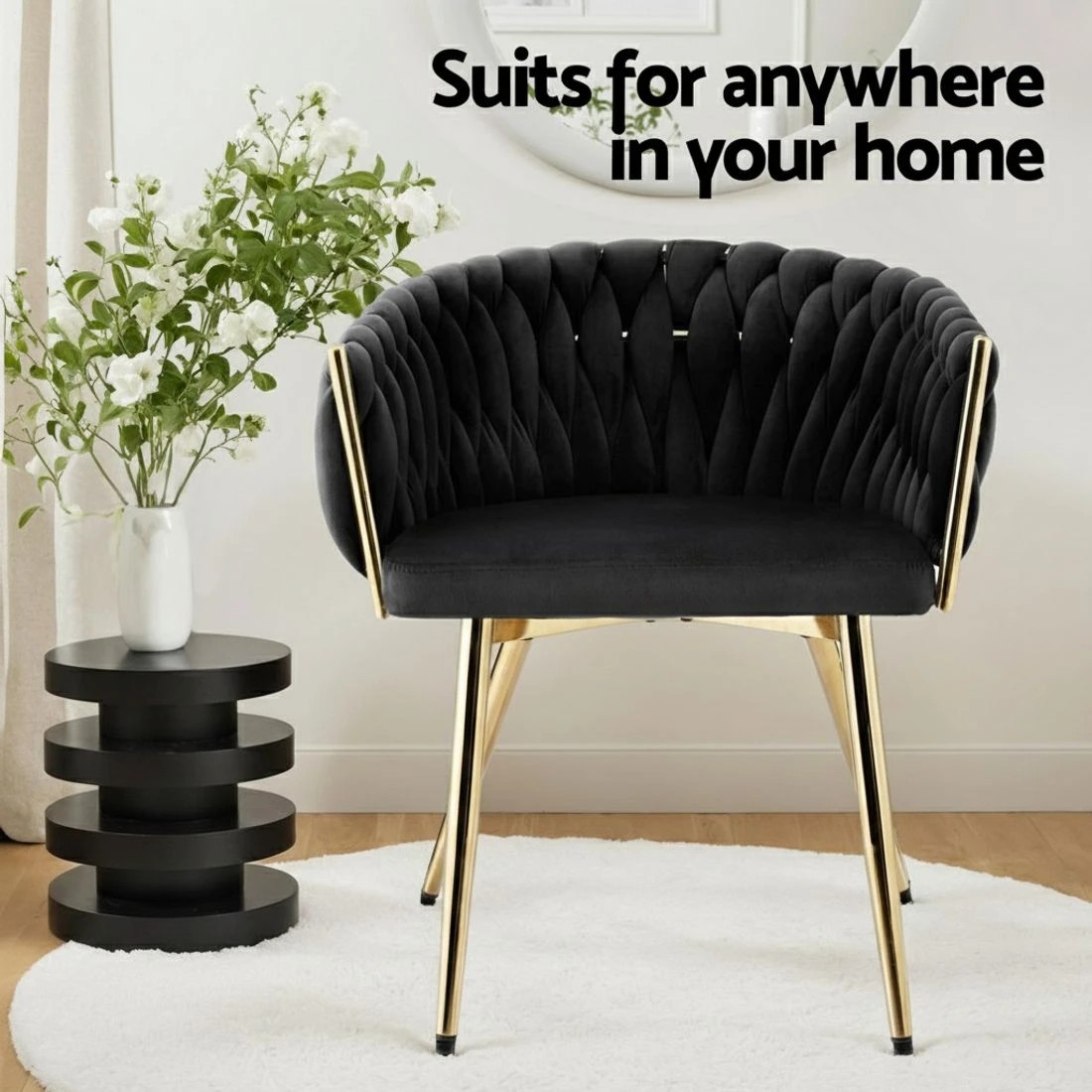 5 1 Set of 2 Artiss Dining Chairs Velvet Armchair - Black, 5 of 6