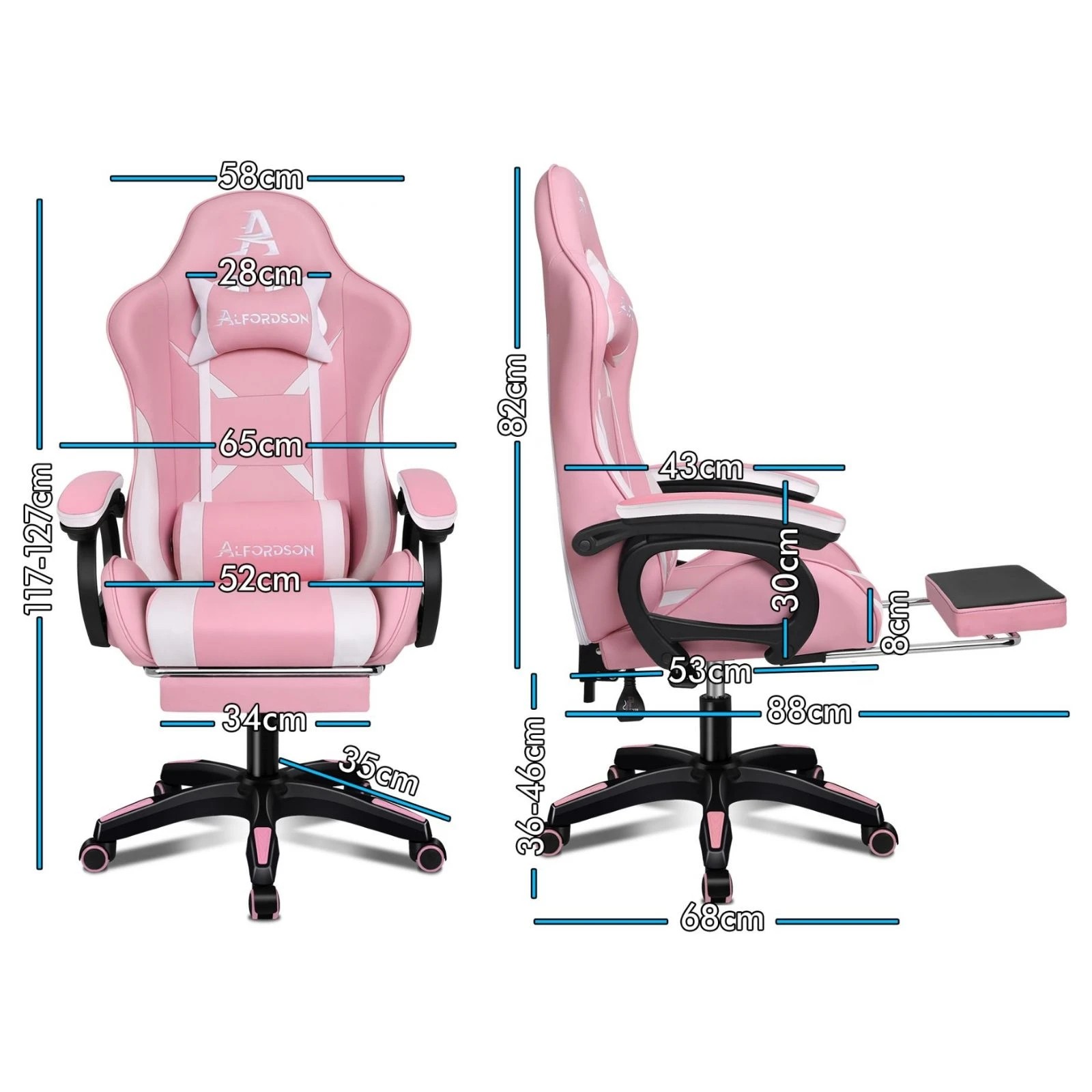 3 Alfordson Gaming Office Chair Massage Racing Computer Seat Footrest Leather - Pink, 3 of 10