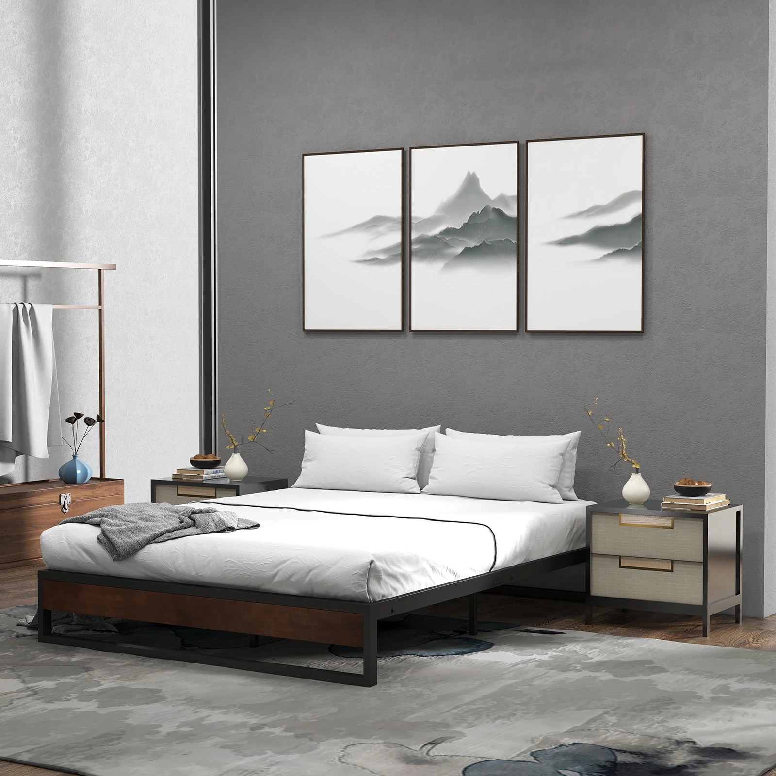 8 Milano Décor Sorrento Metal Wood Bed Frame Mattress Base Platform Modern - Black, 8 of 10