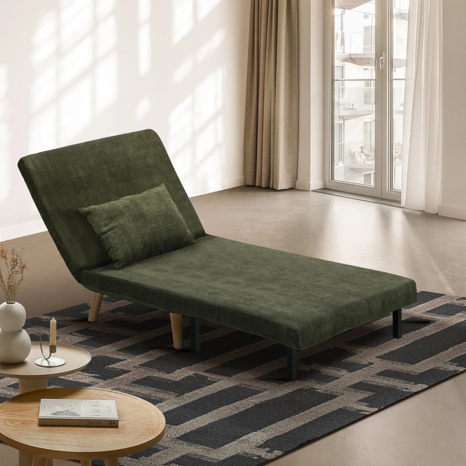 3 Oikiture Sofa Bed Lounge Chair Polyester Recliner Wood Leg Single Seat
 - Green, 3 of 9