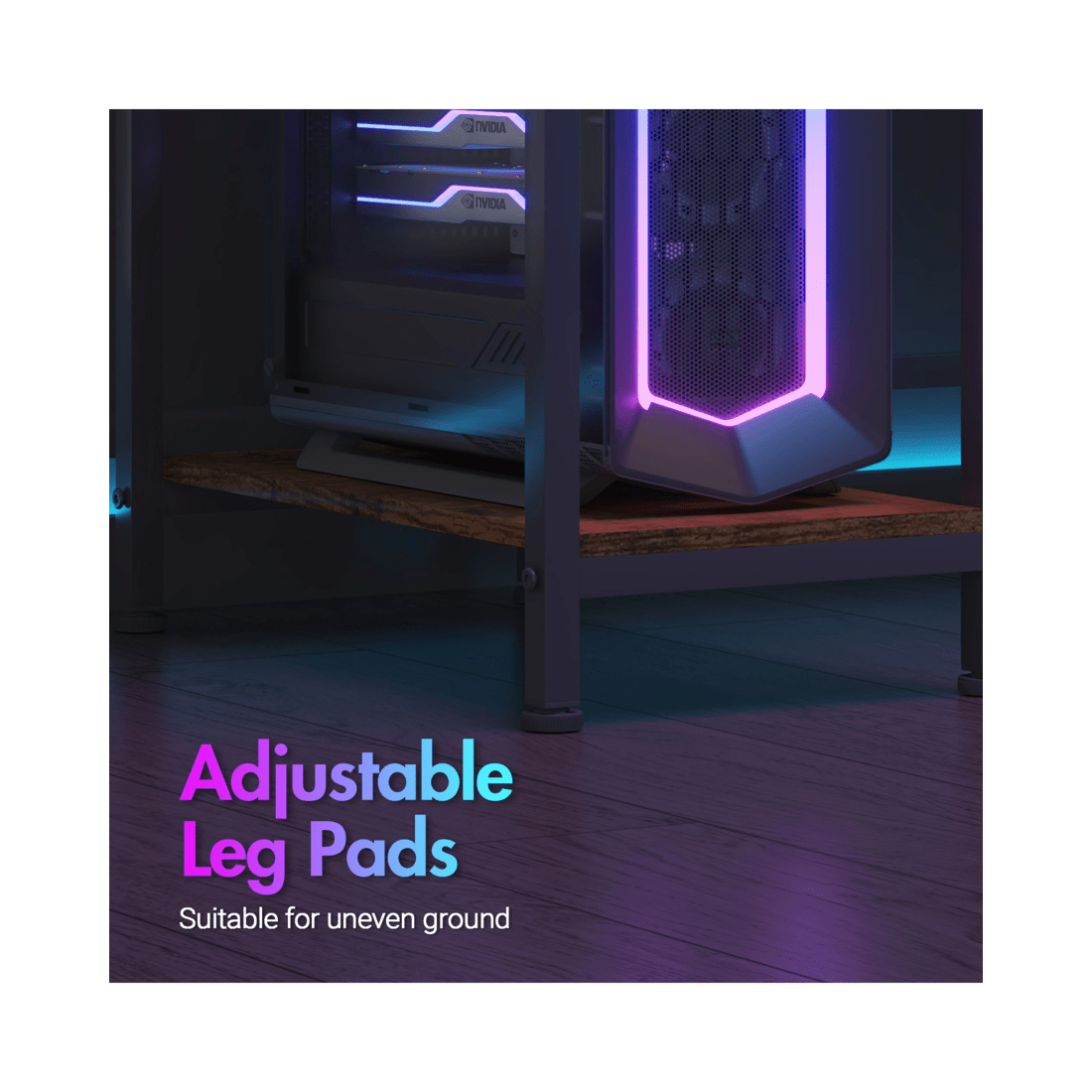 8 Advwin 170cm L Shaped Gaming Desk With Led Lights & Power Outlets Reversible Storage Shelf Computer Corner Desk Walnut, 8 of 10