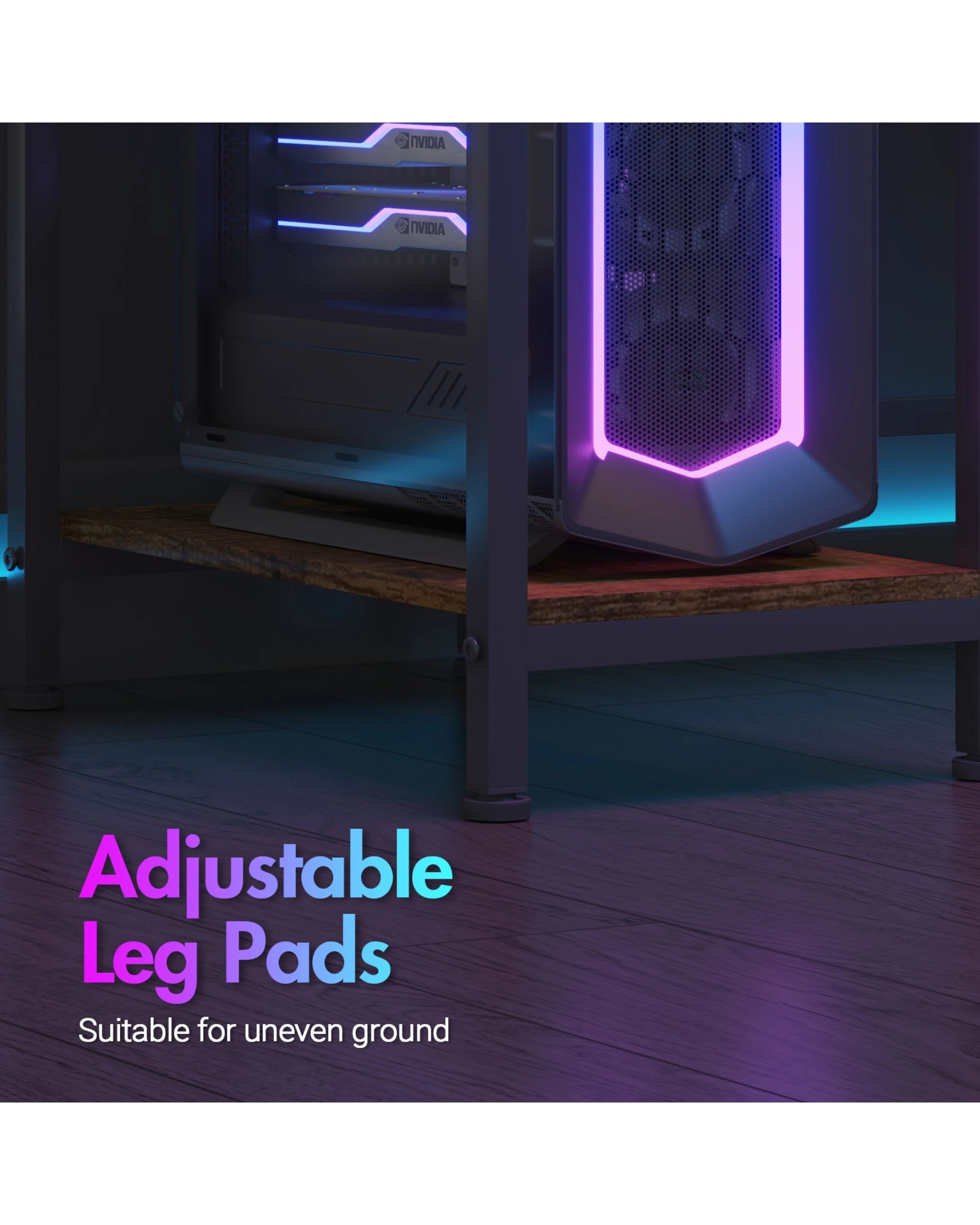 8 Advwin 170cm L Shaped Gaming Desk With Led Lights & Power Outlets Reversible Storage Shelf Computer Corner Desk Walnut, 8 of 10