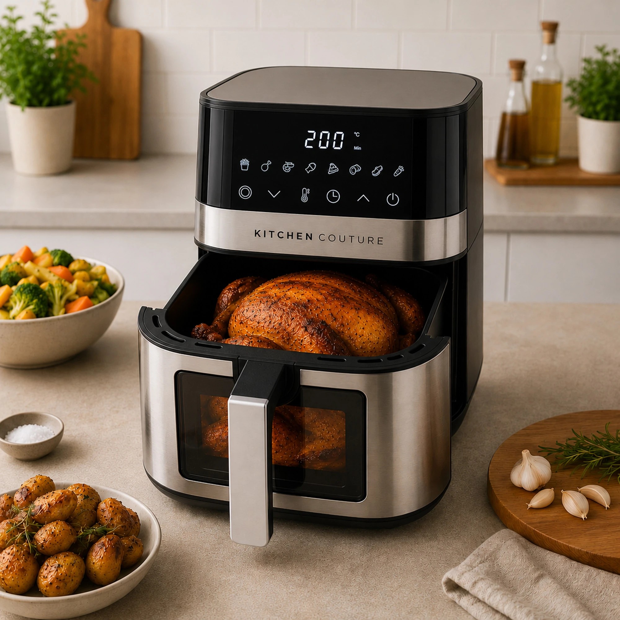 2 Kitchen Couture 5.5L PFAS-Free Ceramic Air Fryer, ClearView™ Window, 1600W - Stainless, 2 of 3