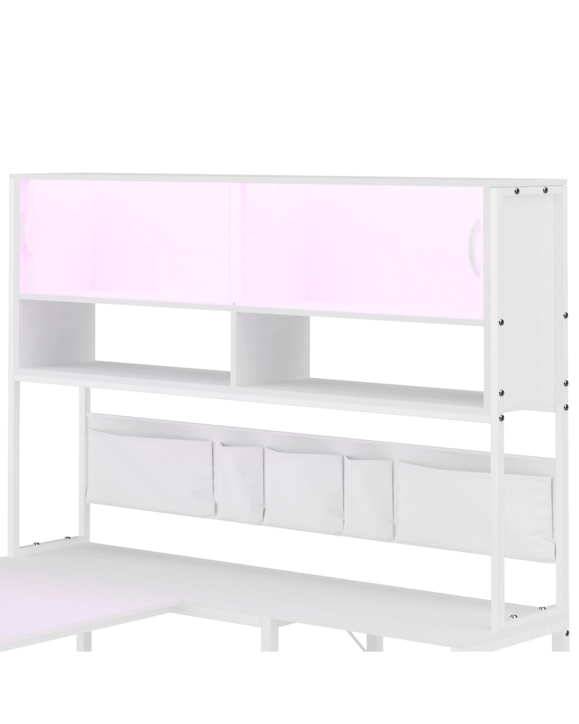 8 Advwin 130cm  L Shaped Gaming Desk with LED Lights & Power Outlets  - White, 8 of 10