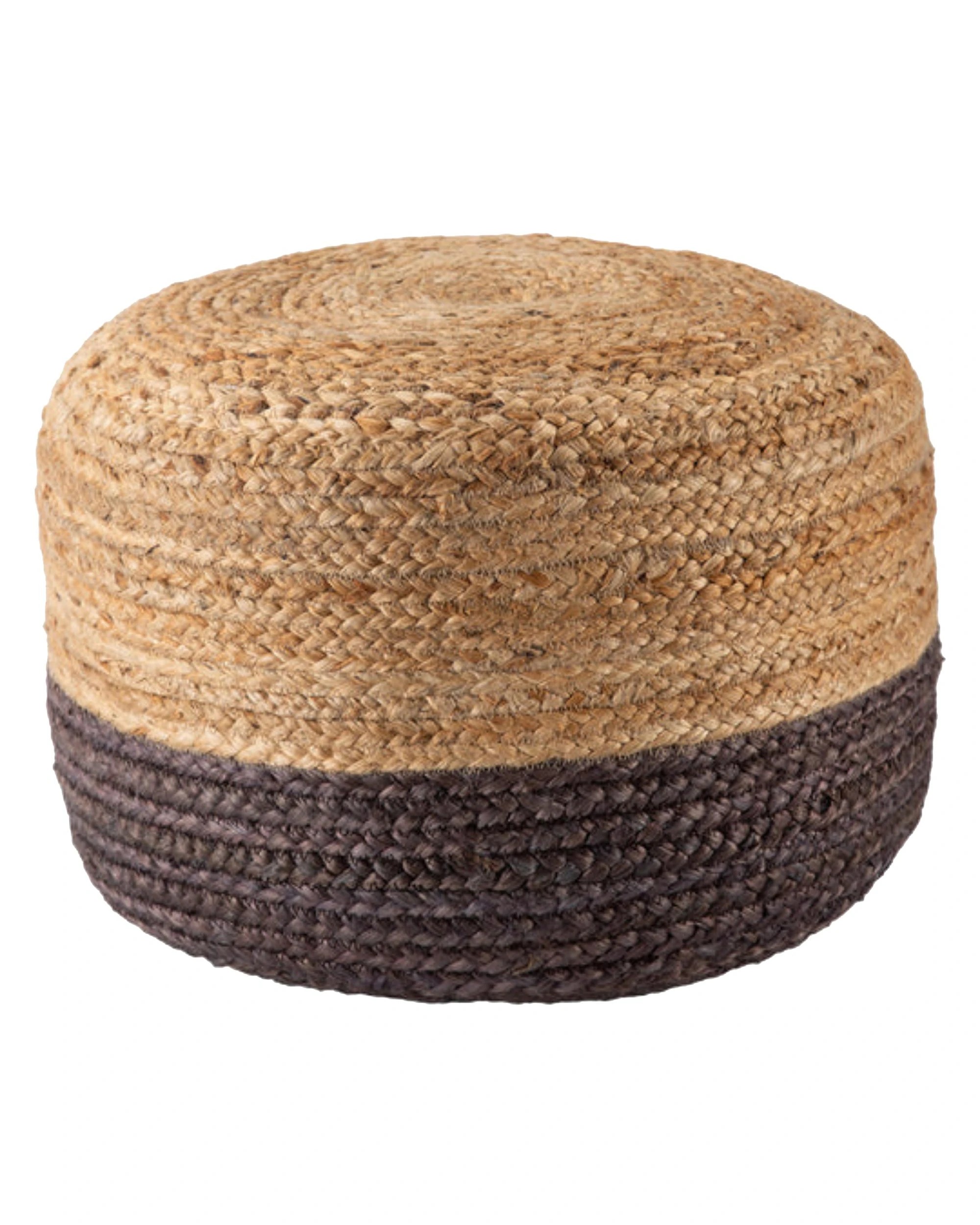 1 La Grace Home Ombre Hand Braided Jute Cotton Pouf Ottoman - Charcoal, 1 of 1