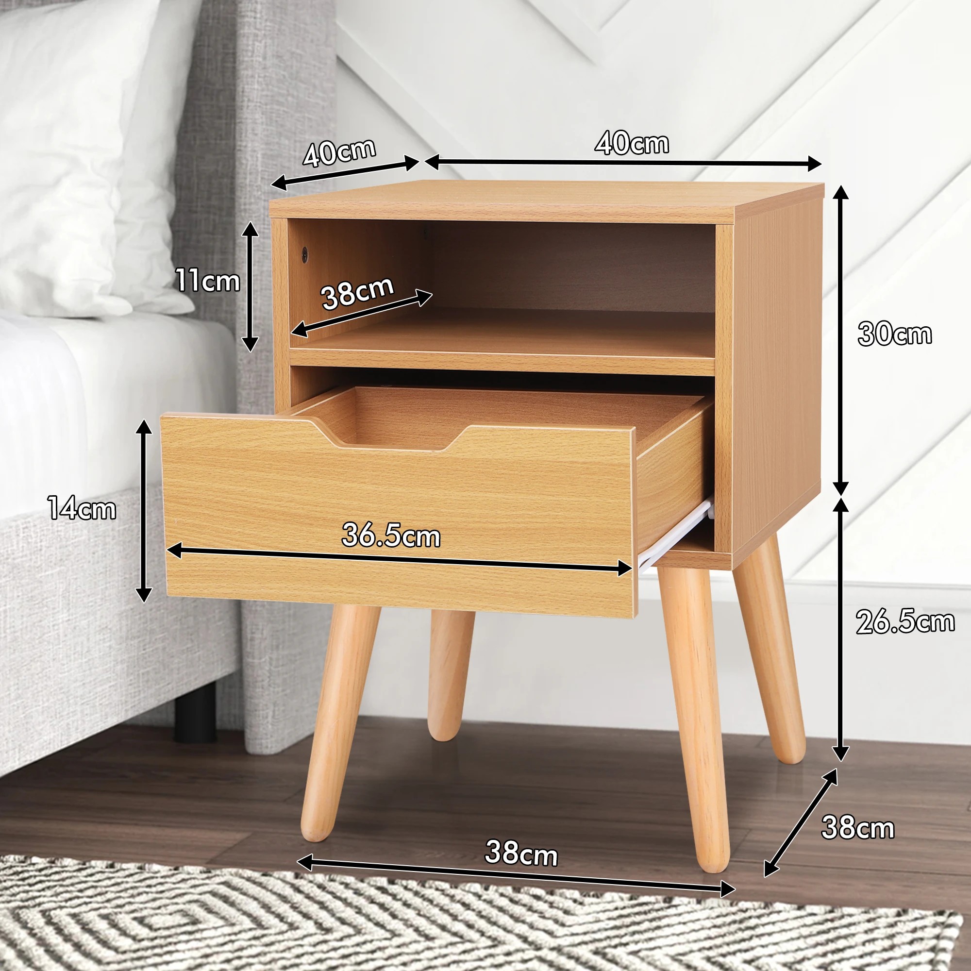 5 Alfordson Bedside Table Nightstand Side Storage Cabinet Scandinavian - Wood, 5 of 9