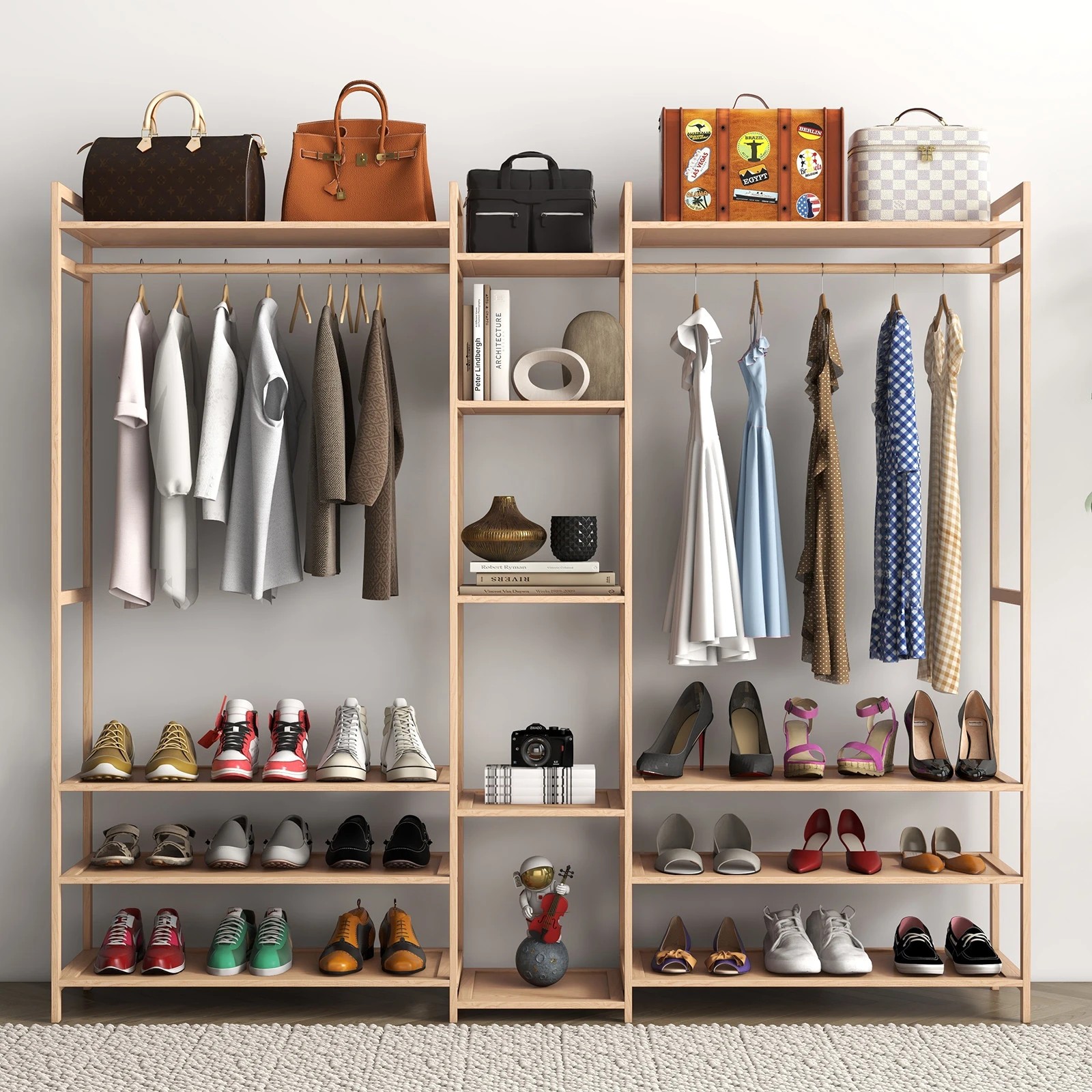 2 Milano Décor Multifunctional Bamboo Clothes Rack Storage Stand Organiser - Brown, 2 of 10