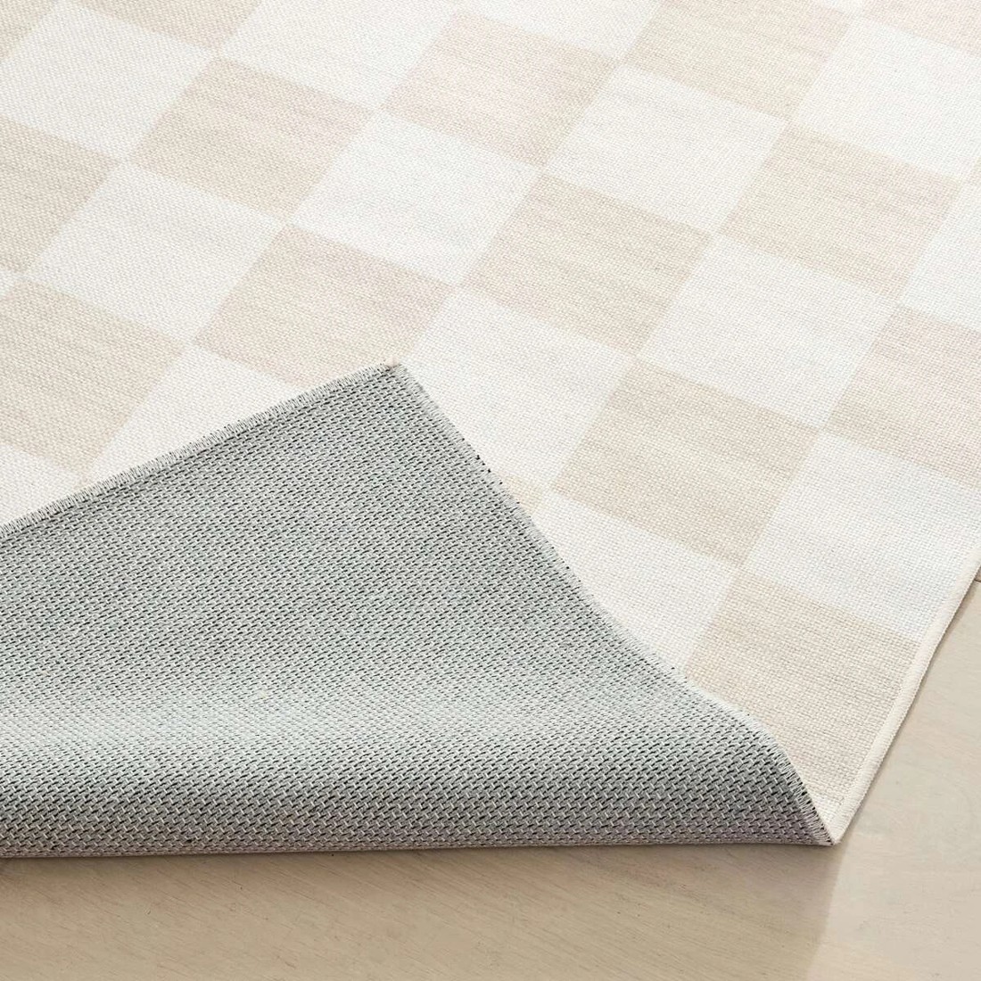 3 Check Washable Rug - Beige, Large - 235cm x 160cm, 3 of 9