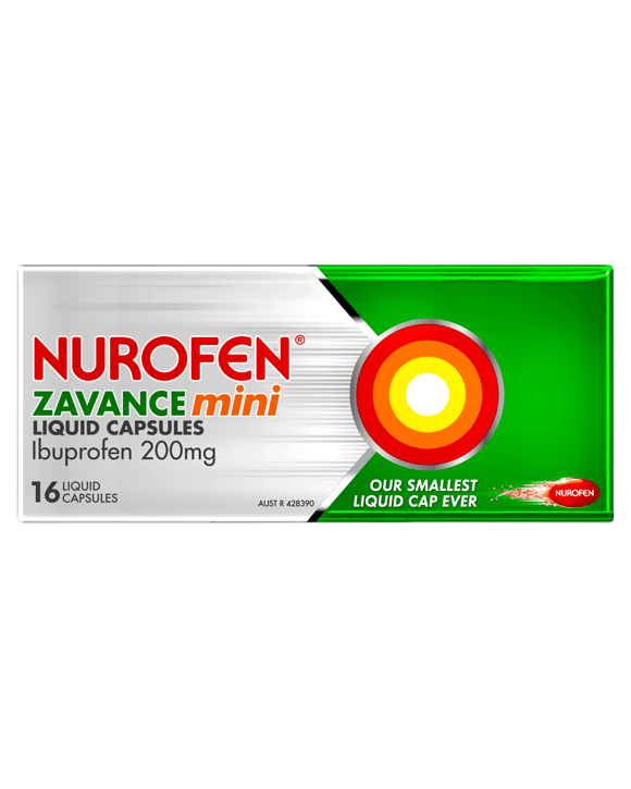 16 Pack Nurofen Zavance Mini Liquid Capsules Ibuprofen 200mg