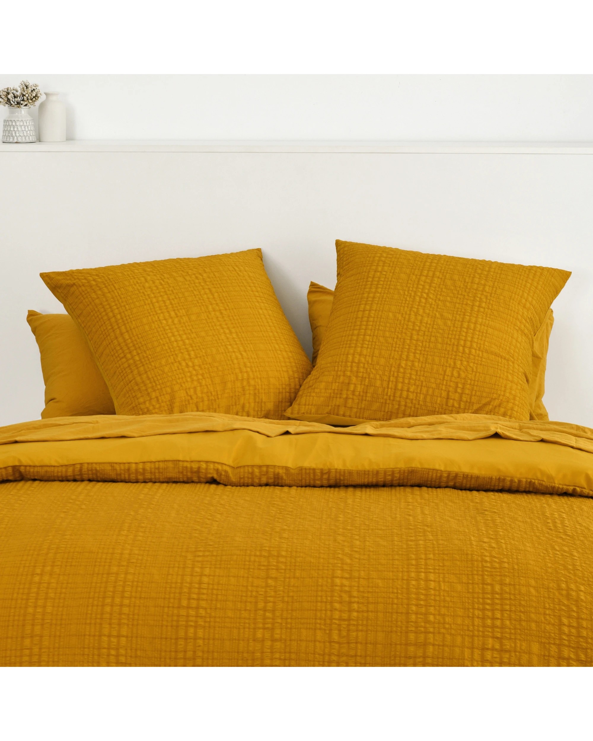 1 Dreamaker Ellis Seersucker European Pillowcase Twin Pack - Mustard, 1 of 3