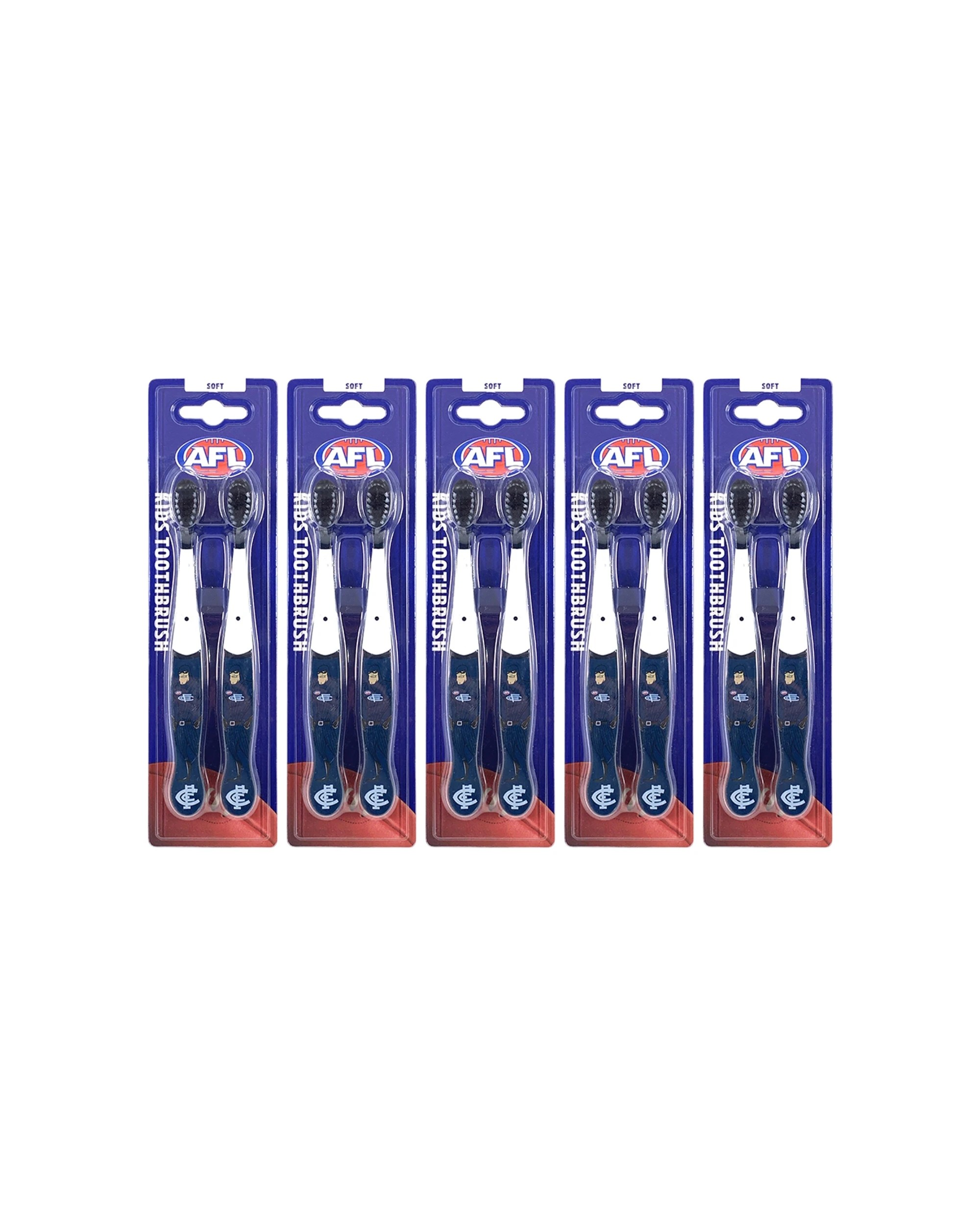 1 AFL 5x 2pc Mascot Kids/Children Soft Bristles Toothbrush Carlton Blues - Black, 1 of 1