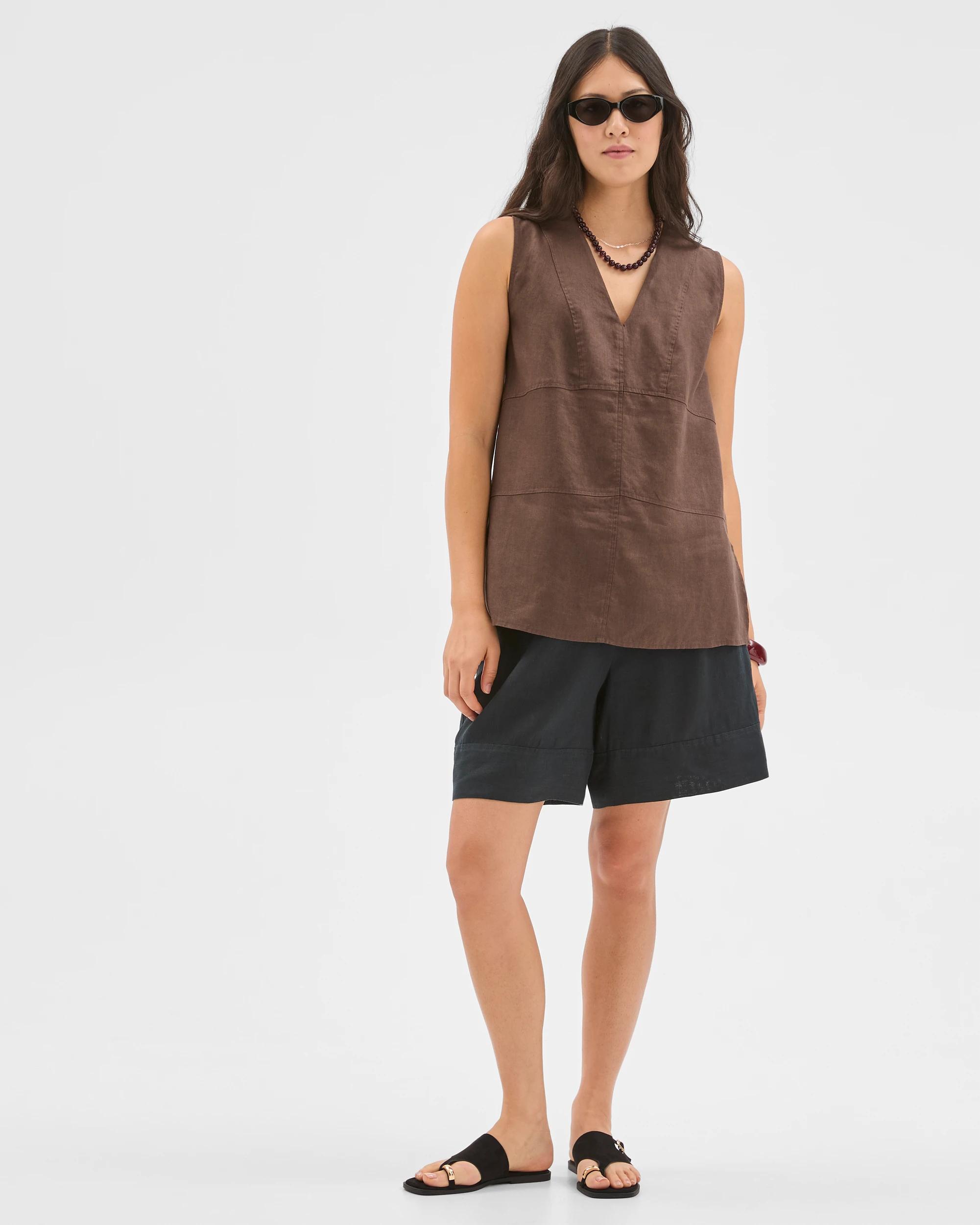 1 Target Woman European Linen Sleeveless Tunic COFFEE BEAN, 1 of 6