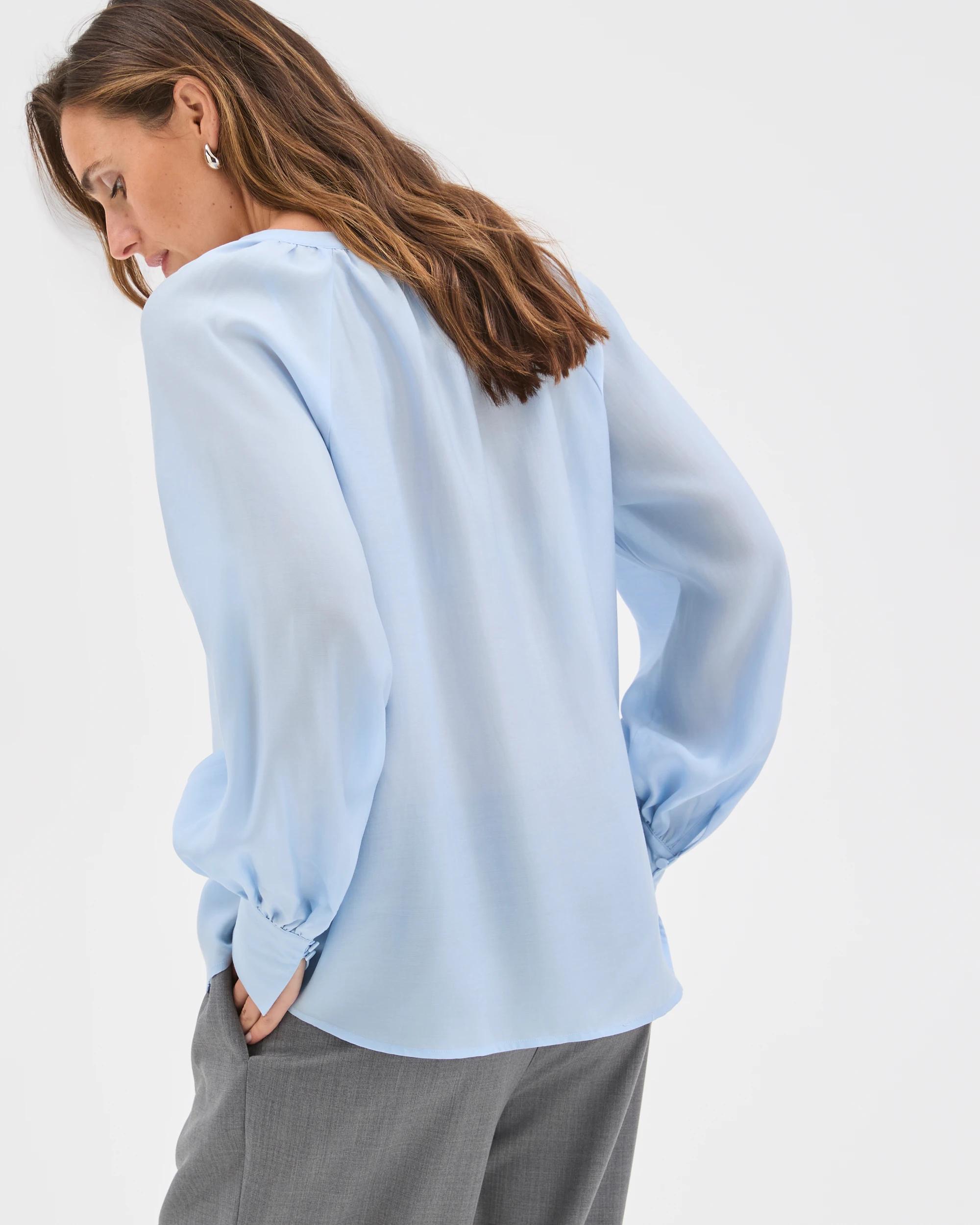 6 Preview Long Sleeve Soft Drape Blouse BLUE MIST, 6 of 6