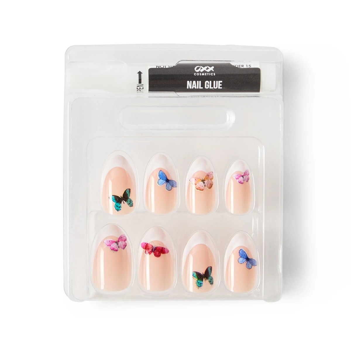 4 OXX Cosmetics 24 Pack Artificial Nails with Adhesive - Almond Shape, Butterfly, 4 of 5