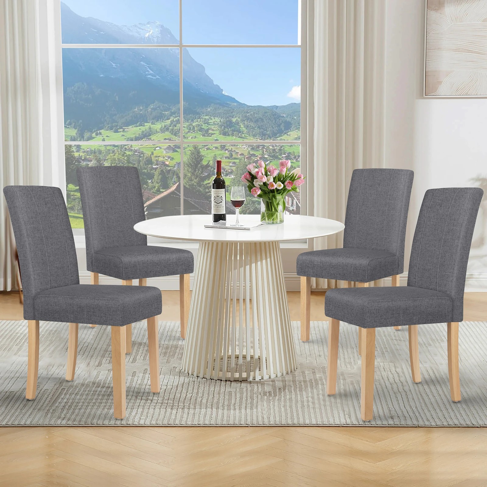 2 Alfordson 4x Dining Chair Cafe Kitchen Lounge Padded High-Back Wood Fabric - Grey, 2 of 10