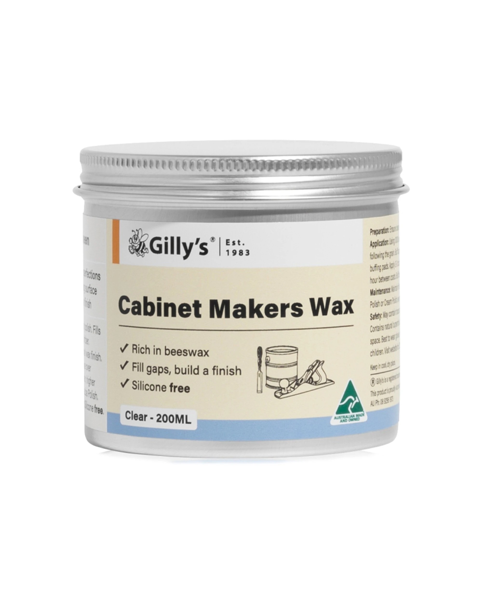1 Gillys Cabinet Makers Wax 200ml Protective Wood Filler Finish - Clear, 1 of 1