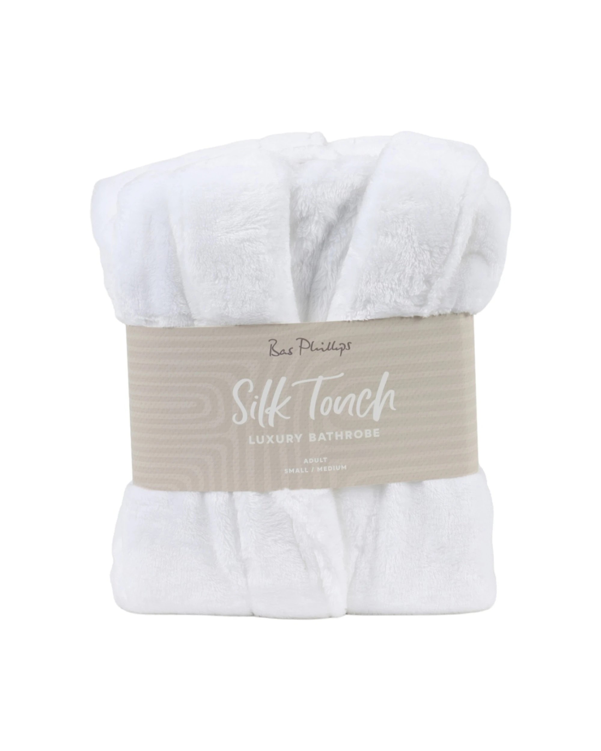 1 Bas Phillips Bath Robe Silk Touch Polyester 300GSM Small To Medium - White, 1 of 3
