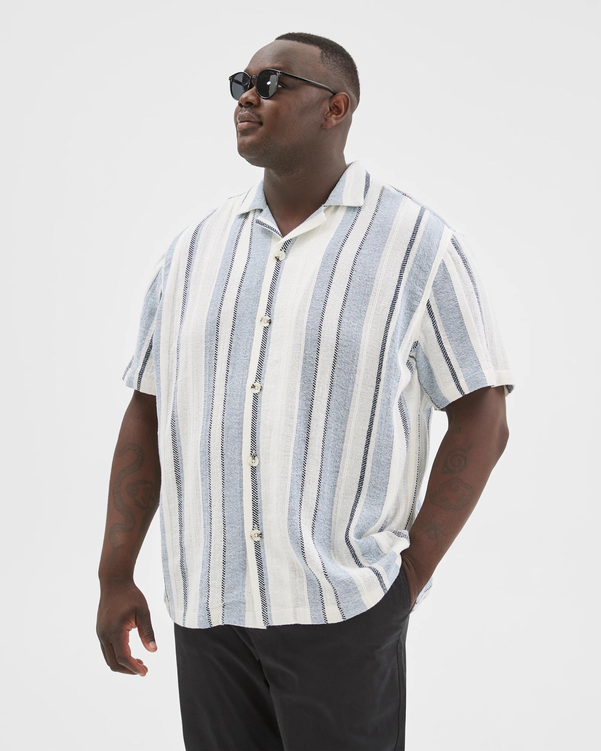 6 Target Man Plus Size Short Sleeve Textured Shirt BLUE, 6 of 7