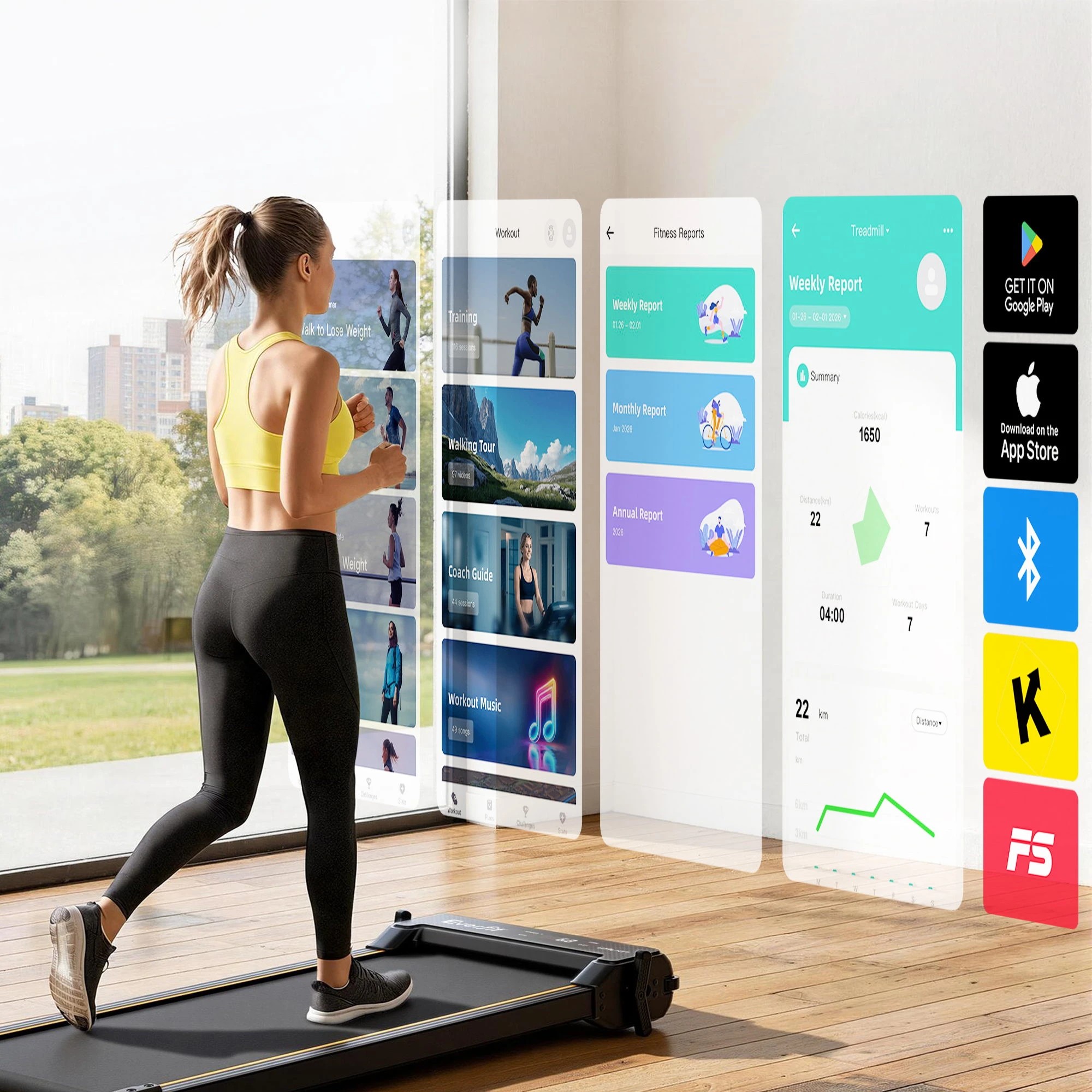5 Everfit 2 in 1 Walking Pad Treadmill, Dual-Sided Under Desk with Foot Massage & App Control for Home Gym - Black, 5 of 9