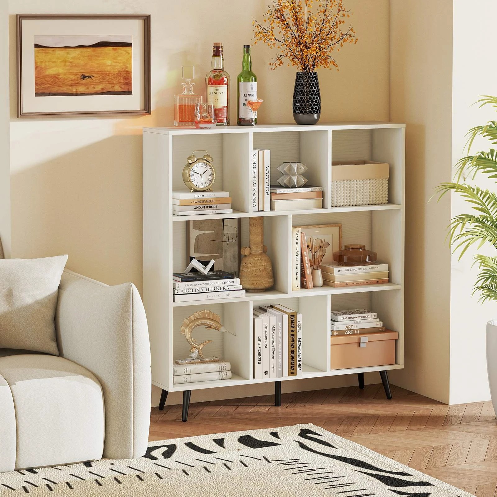 2 Costway 3-Tier Bookcase 8 Cube Bookshelf w/Metal Angled Legs Storage Display Organizer - White, 2 of 5