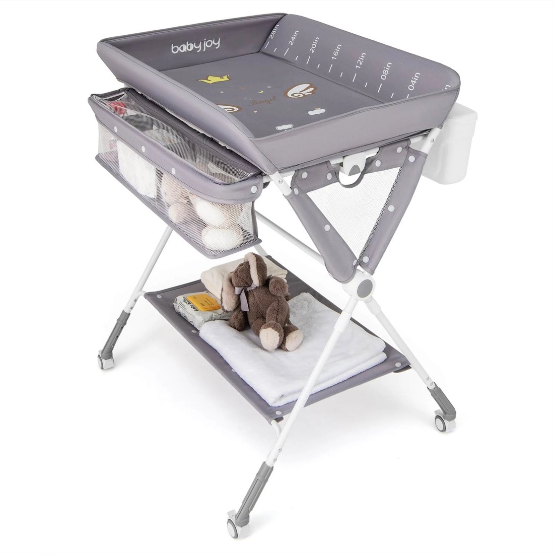 1 Costway Foldable Changing Table Diaper Organizer w/Wheels - Grey, 1 of 3
