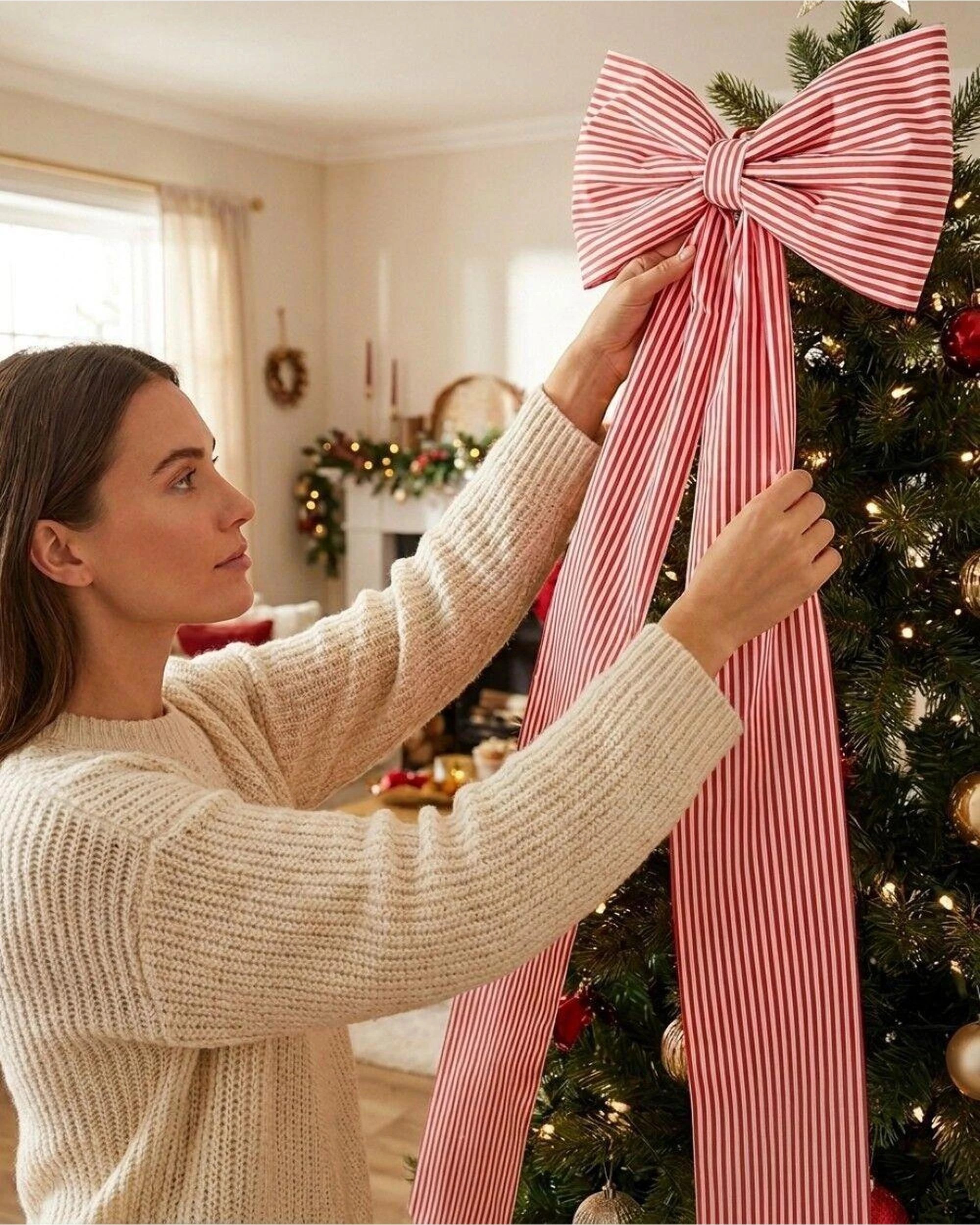 Christmas Warehouse Red & White Candy Cane Stripe Front Door Bow ...