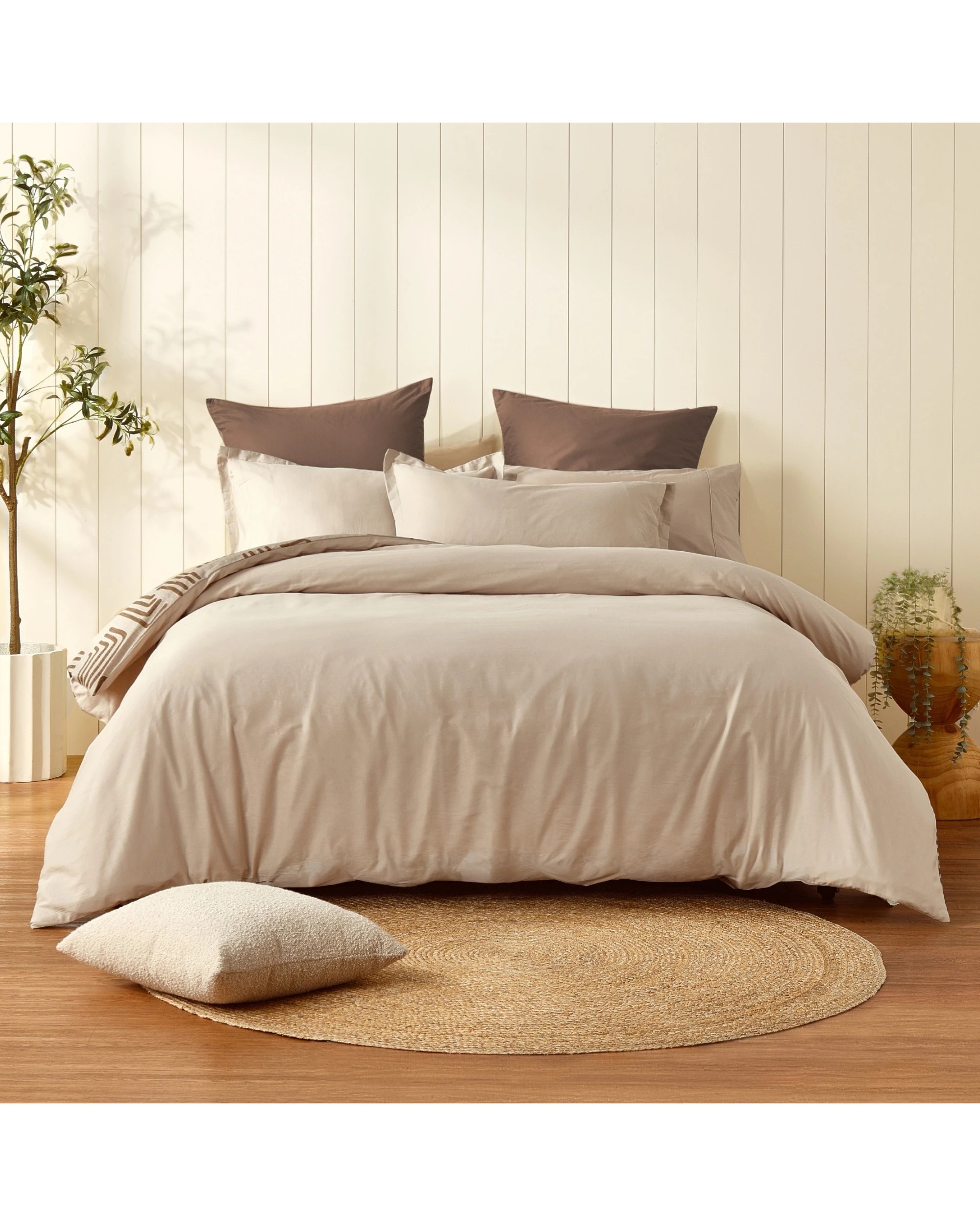 6 Dreamaker Kaya 100% Cotton Reversible Quilt Cover Set - Double Bed - Beige, 6 of 8