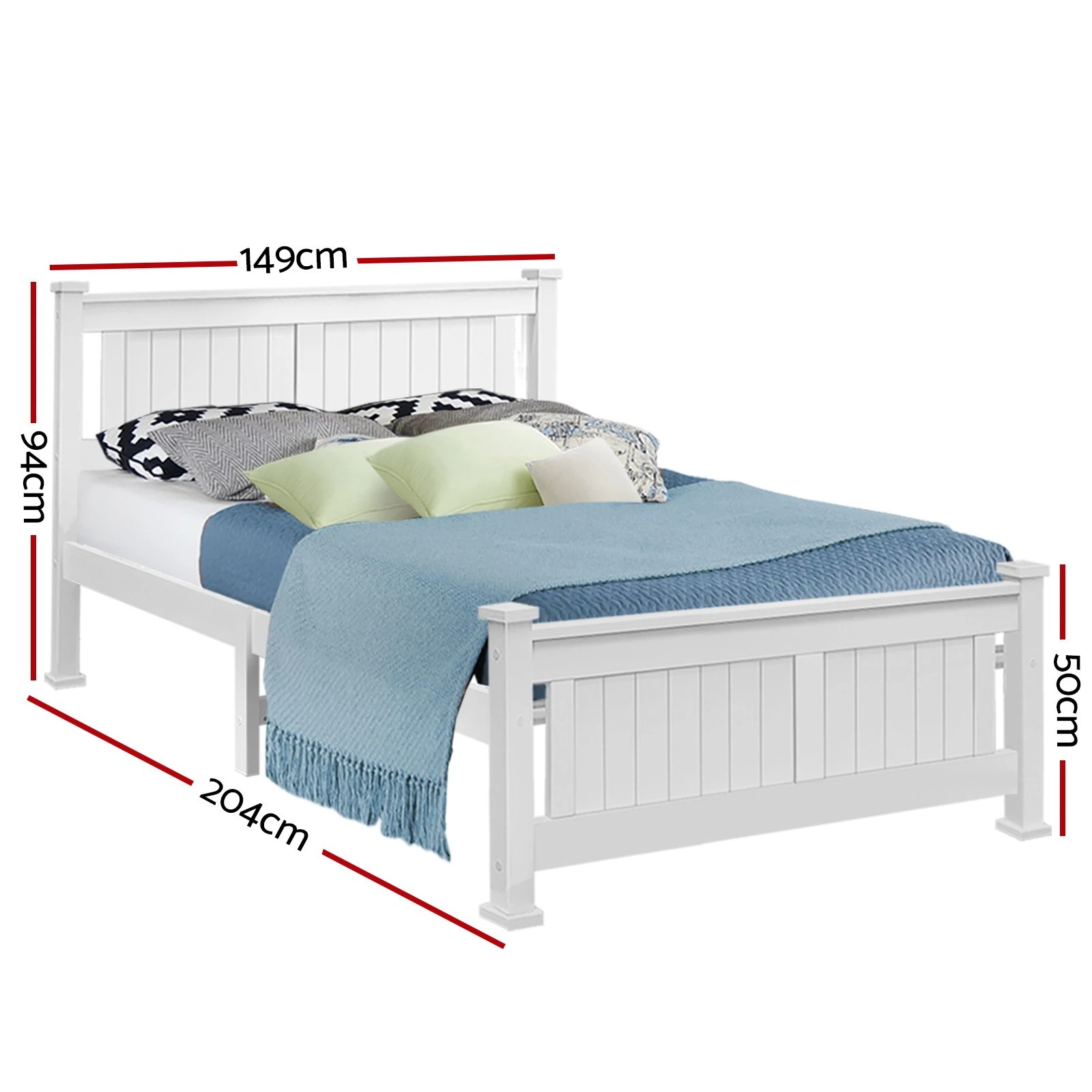 2 Artiss Bed Frame Double Size Wooden  RIO - White, 2 of 10