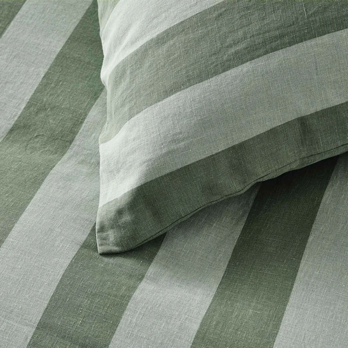 3 Stripe Linen Cotton Quilt Cover Set - King Bed, Green, 3 of 7